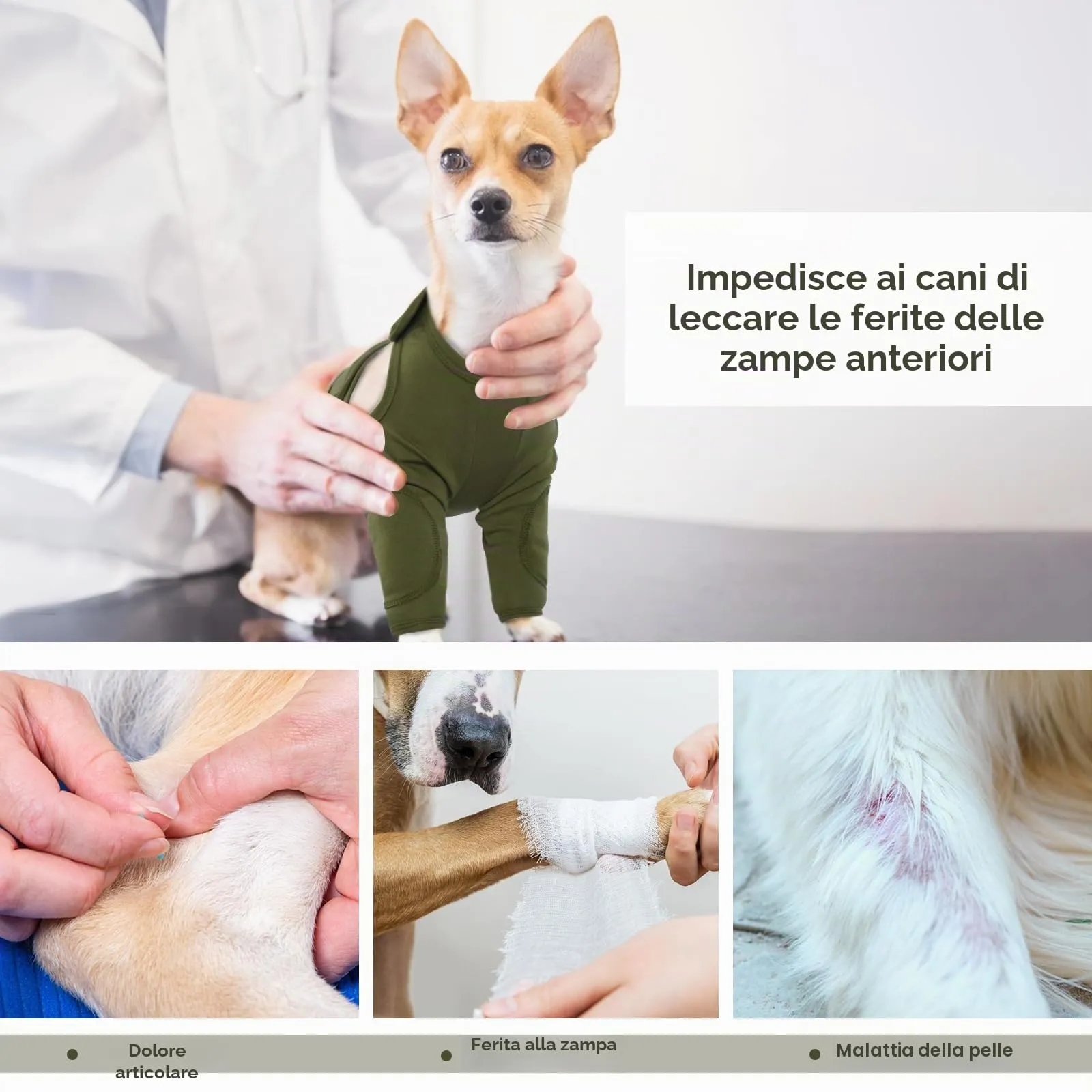 Recupero Manica Cani, Protezione Gambe Anteriori Tutore Gomito Dog Leg Ferite per Cani di Taglia Grande (Verde Militare, 3XL) - immagine 6