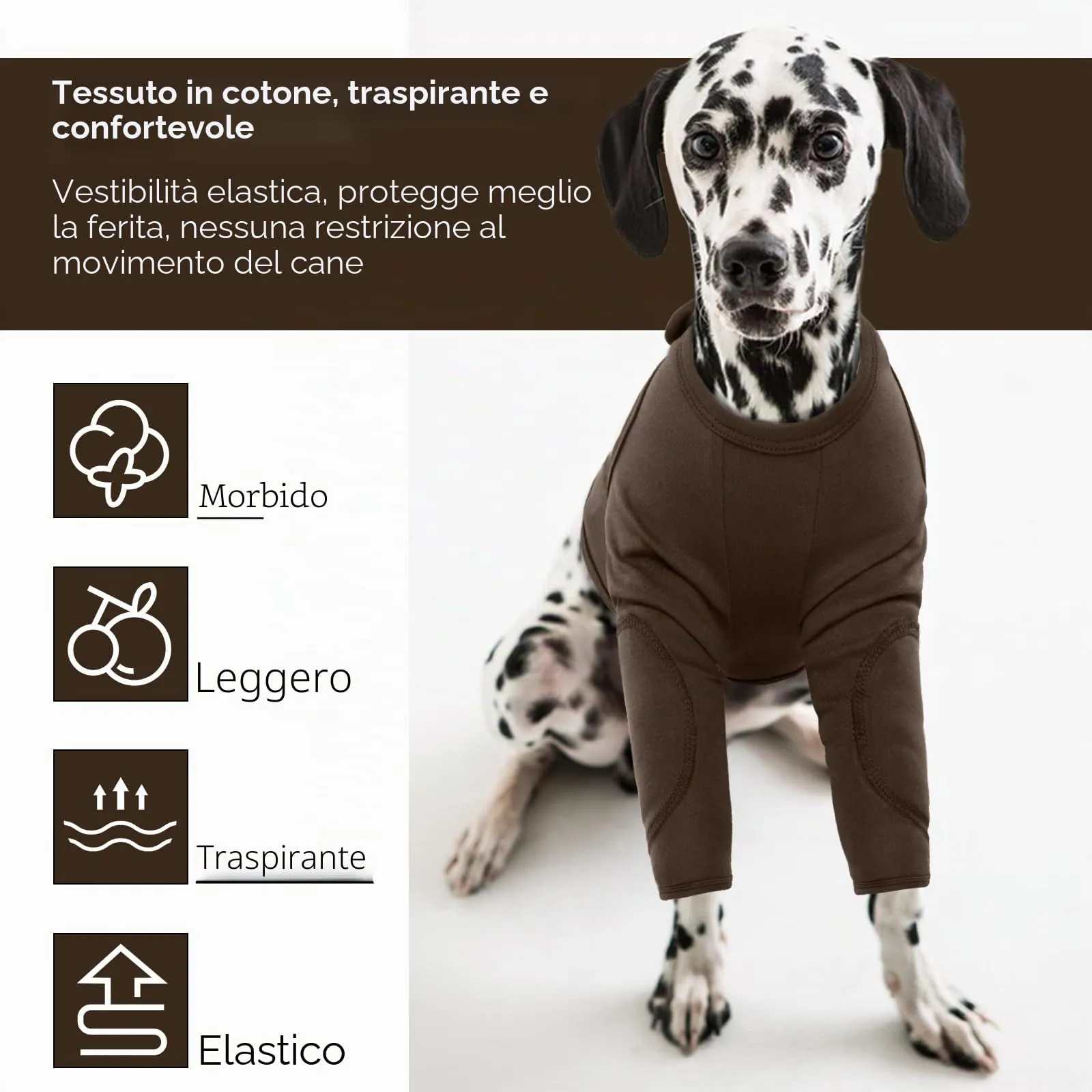 Protezione Zampe Anteriori Cane, Tutore Gomiti, Body Post Operatorio (Marrone, 2XL) - immagine 3