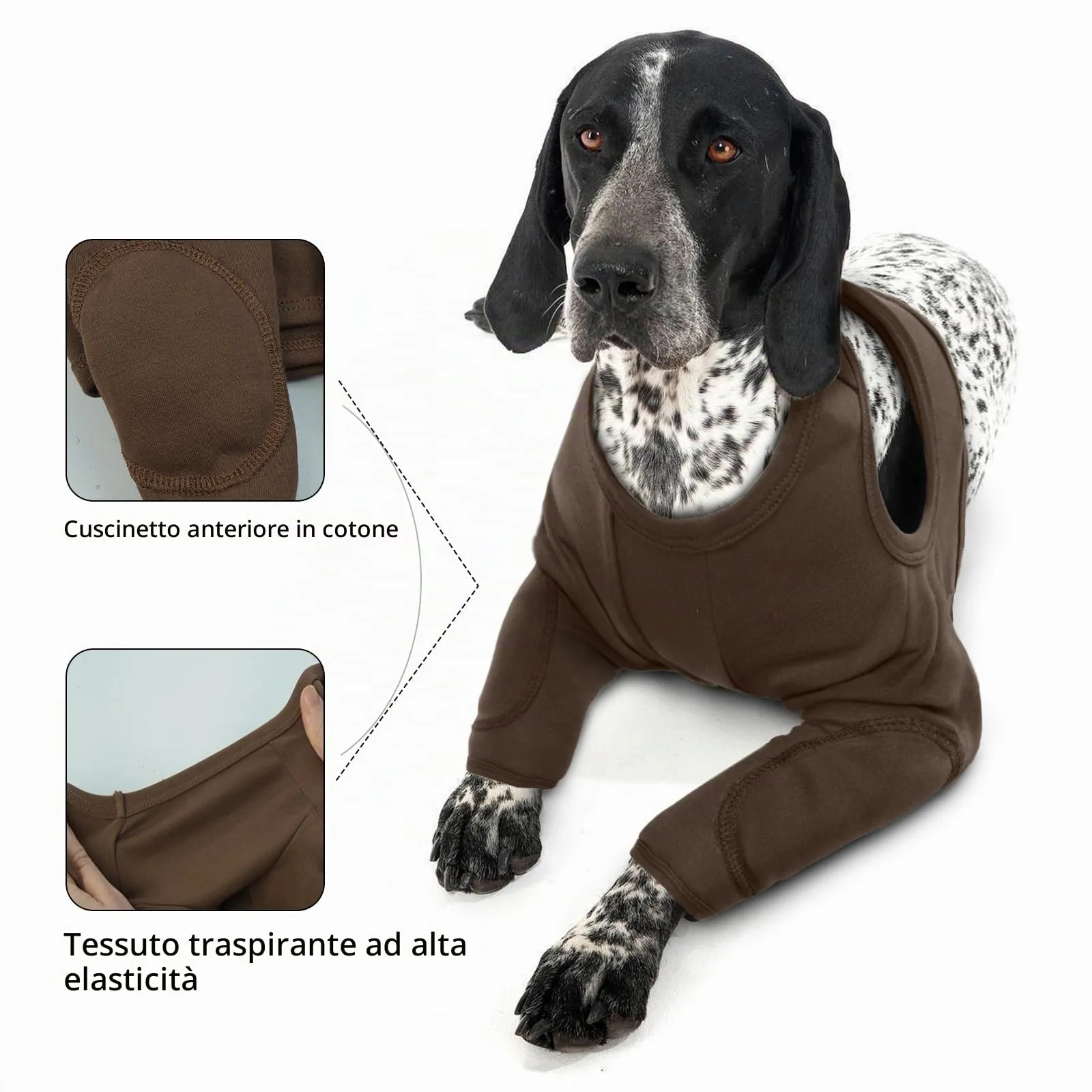 Protezione Zampe Anteriori Cane, Tutore Gomiti, Body Post Operatorio (Marrone, 2XL) - immagine 4