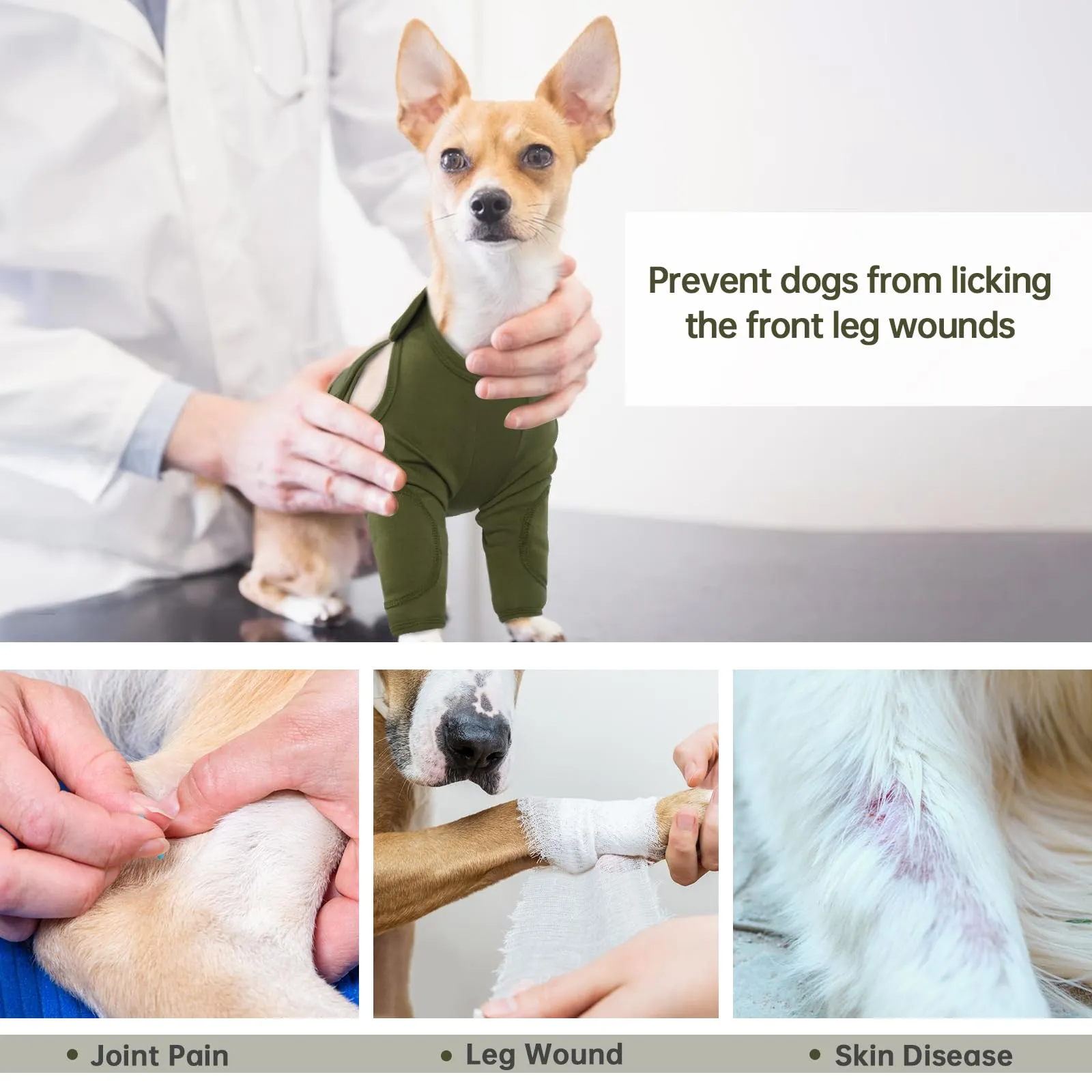 Protezione Gomito cane, Manica Gambe per Ginocchio Tutori Protettivi con Giuntura Morbida Imbottita - Verde Militare, L - immagine 6