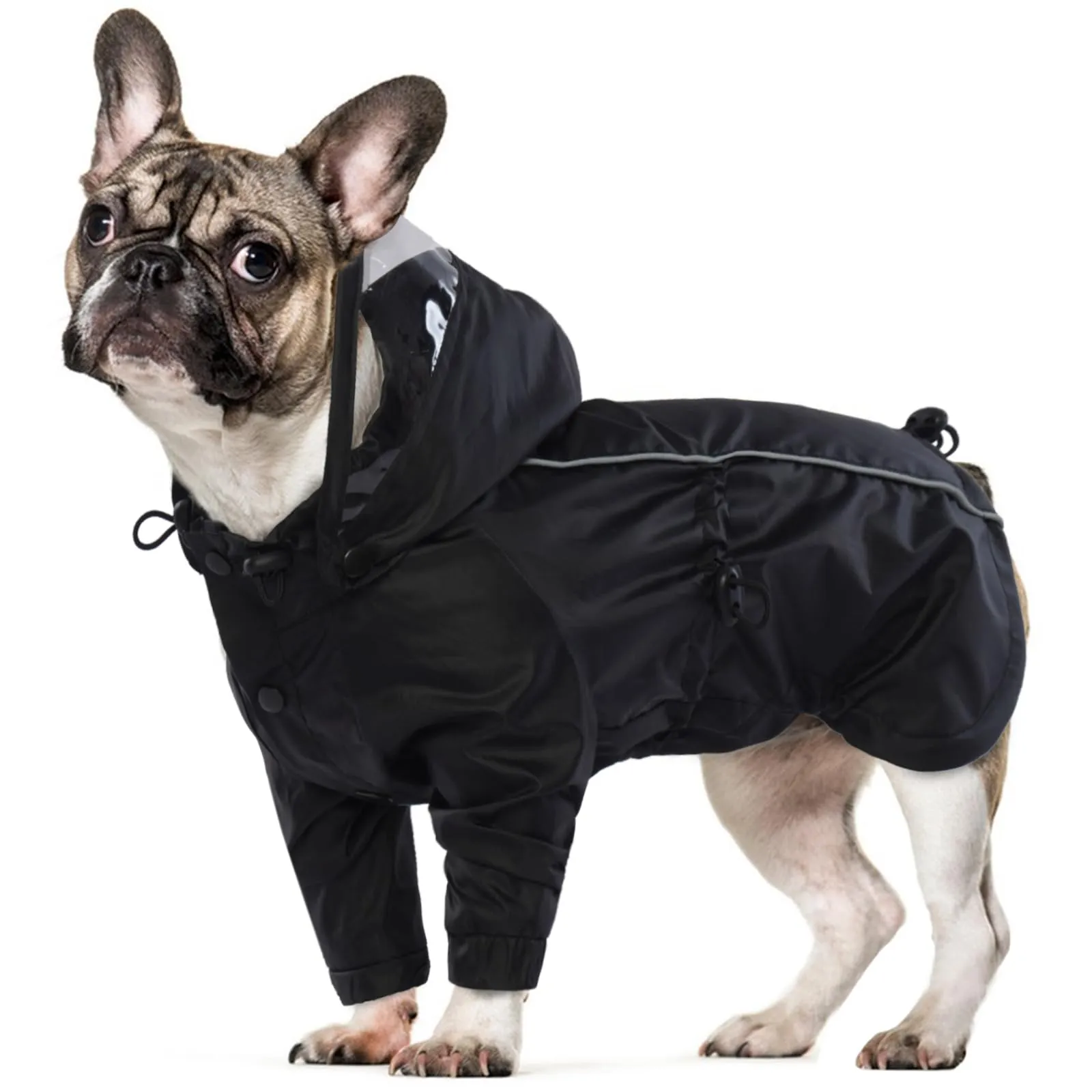 Impermeabile Cani, Cappotto Impermeabile per Cani con Cappuccio Rimovibile & Strisce Riflettenti per Cane di Taglia Piccola Media e Grande(Nero, S) - immagine 1