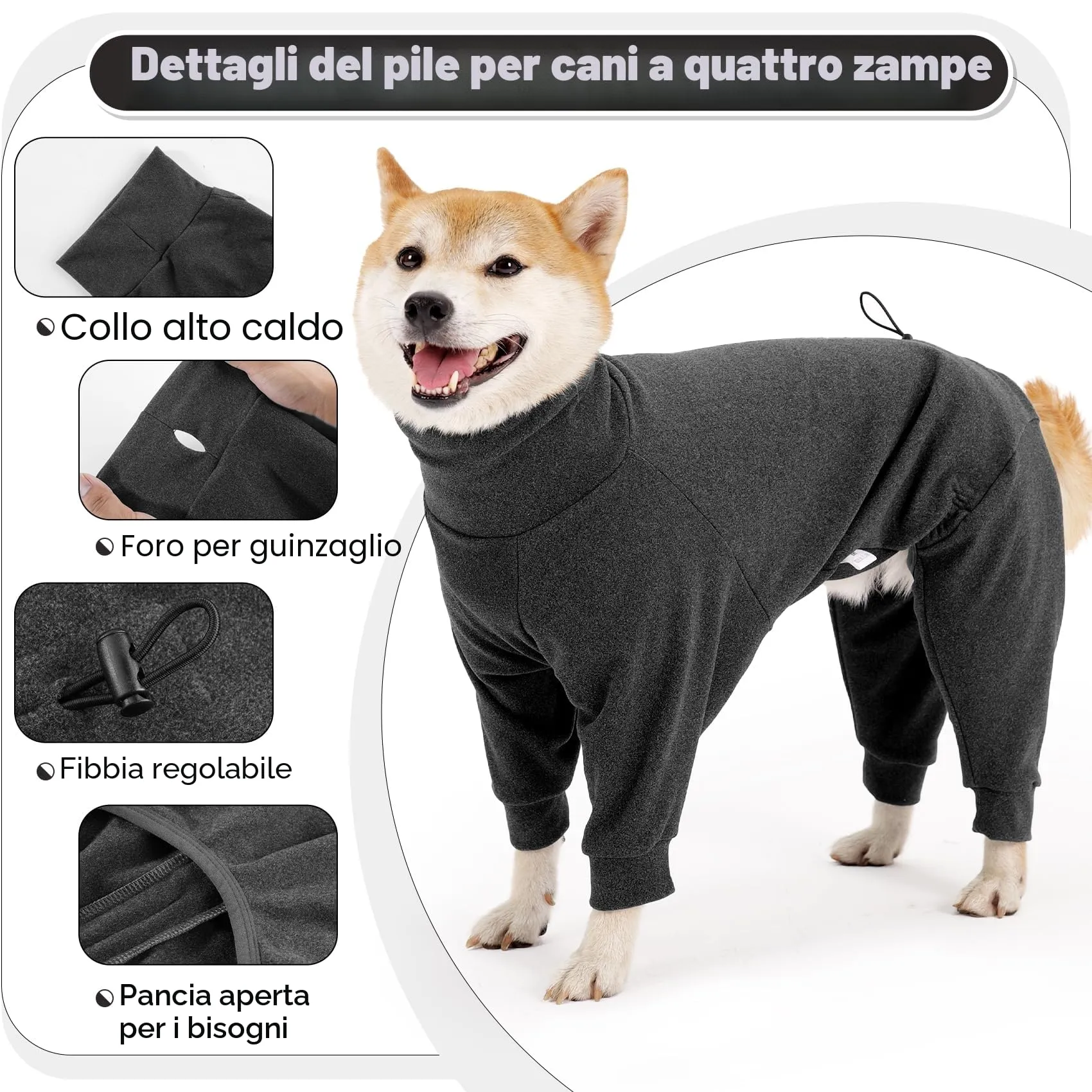 Dotoner Cappotti e giubbotti per cani giacca in pile Vestiti invernali per animali Pigiama invernale per cani caldo e antivento per cani di taglia piccola media e grande per interni ed esterni - immagine 2