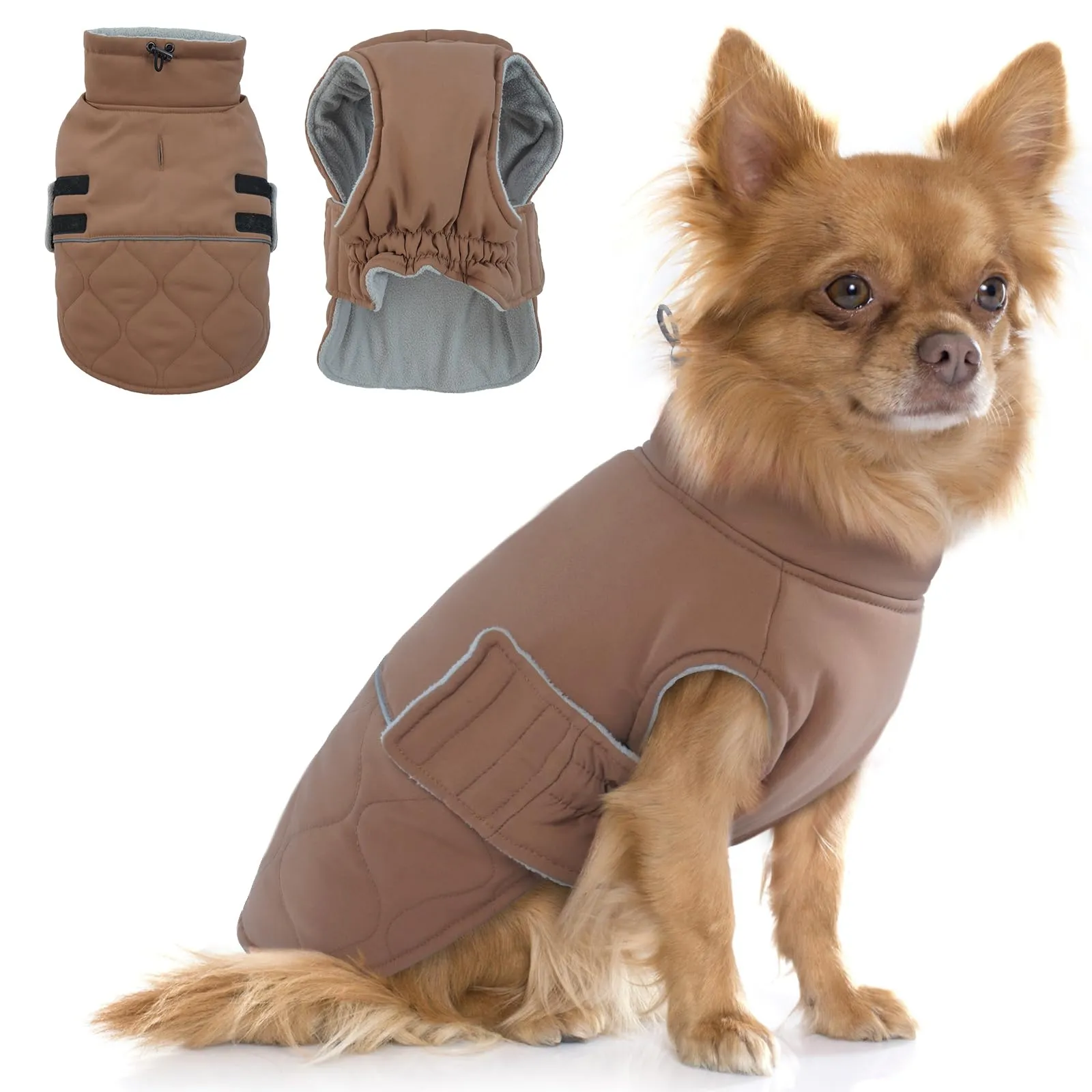 Hjumarayan Cappotto Chihuahua - Cappottino Imbottito per Cane Cappotti per Cani Invernali Giubbotto, Cappotti Pile per Cani di Piccola Taglia, Marrone XS - immagine 1