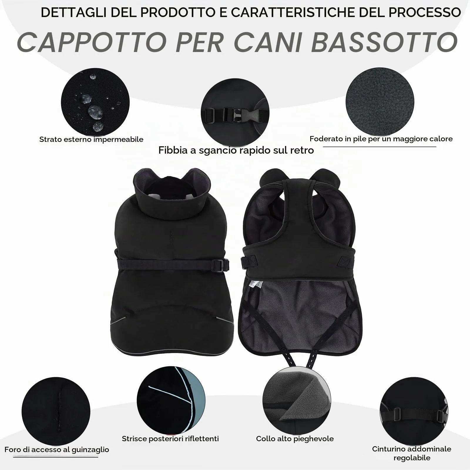 Hjyokuso Cappotto Cane, Bassotto Cappotto, Cappottino Cane Invernale Con Fodera In Morbido Pile, Vestiti Per Cani Con Striscia Riflettente e Foro Per Guinzaglio, Giubbotto Cane Bassotto - L - immagine 2