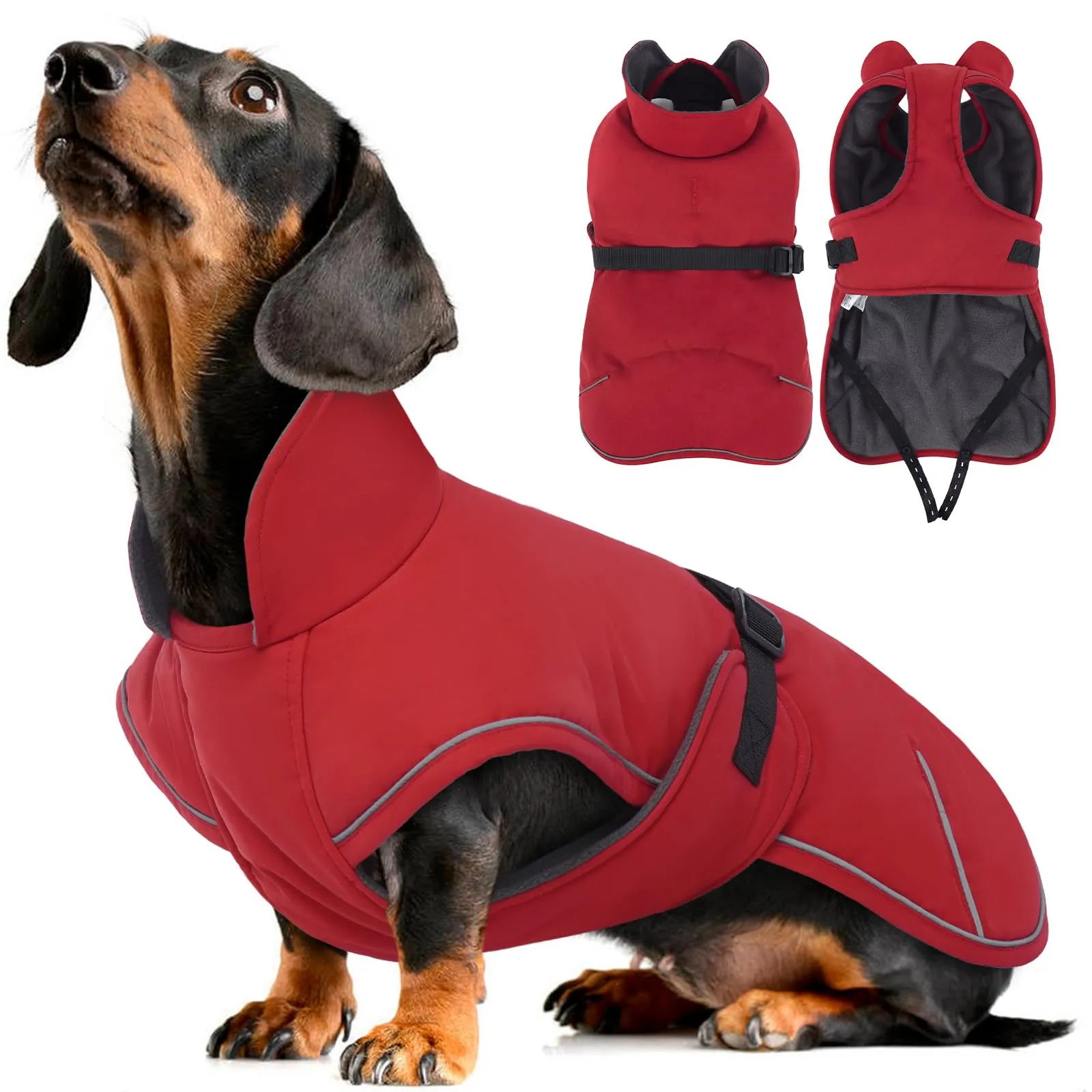 Hjyokuso Cappotto Cane, Bassotto Cappotto, Cappottino Cane Invernale Con Fodera In Morbido Pile, Vestiti Per Cani Con Striscia Riflettente e Foro Per Guinzaglio, Giubbotto Cane Bassotto - XL - immagine 1