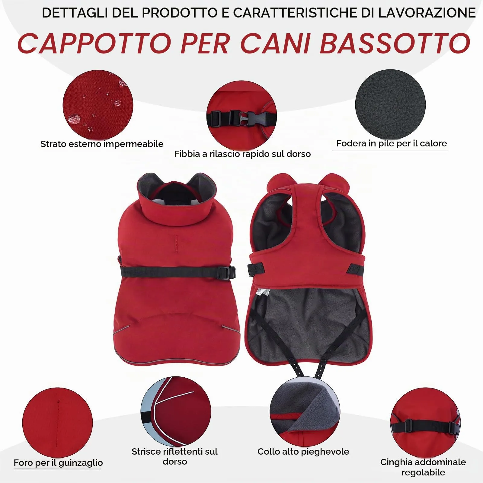 Hjyokuso Cappotto invernale per cani bassotto impermeabile con fodera morbida e calda, design a pullover, per cani salsiccia in miniatura in condizioni di freddo, passeggiate, neve, avventure all'aria - immagine 2