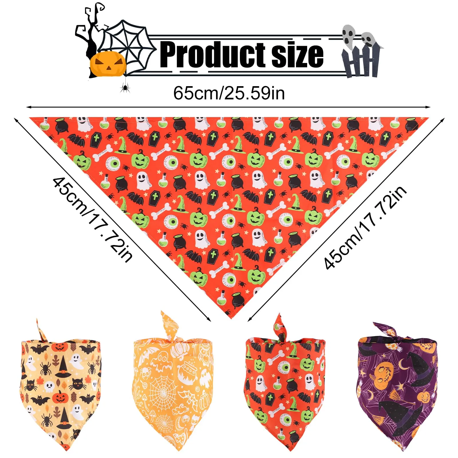 4pz Bandana per Cani di Halloween, Carina Zucca Pipistrello Sciarpa per Cani di Halloween Bandana Animali di Halloween per Cani di Taglia Grande Media Piccola Gatti (Stile 1) - immagine 2