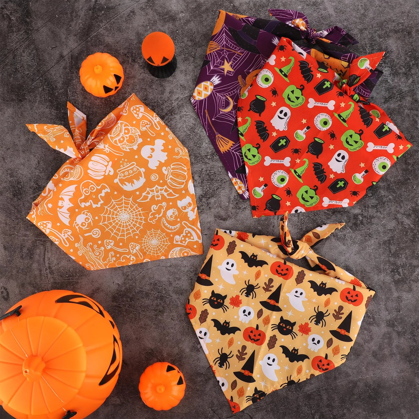 4pz Bandana per Cani di Halloween, Carina Zucca Pipistrello Sciarpa per Cani di Halloween Bandana Animali di Halloween per Cani di Taglia Grande Media Piccola Gatti (Stile 1) - immagine 3