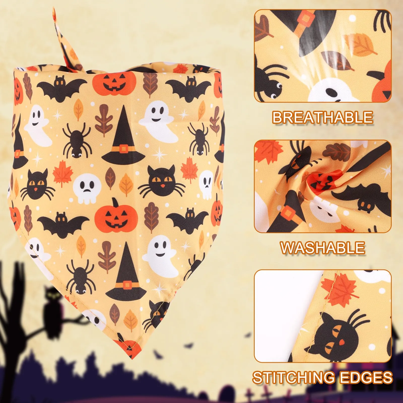 4pz Bandana per Cani di Halloween, Carina Zucca Pipistrello Sciarpa per Cani di Halloween Bandana Animali di Halloween per Cani di Taglia Grande Media Piccola Gatti (Stile 1) - immagine 4