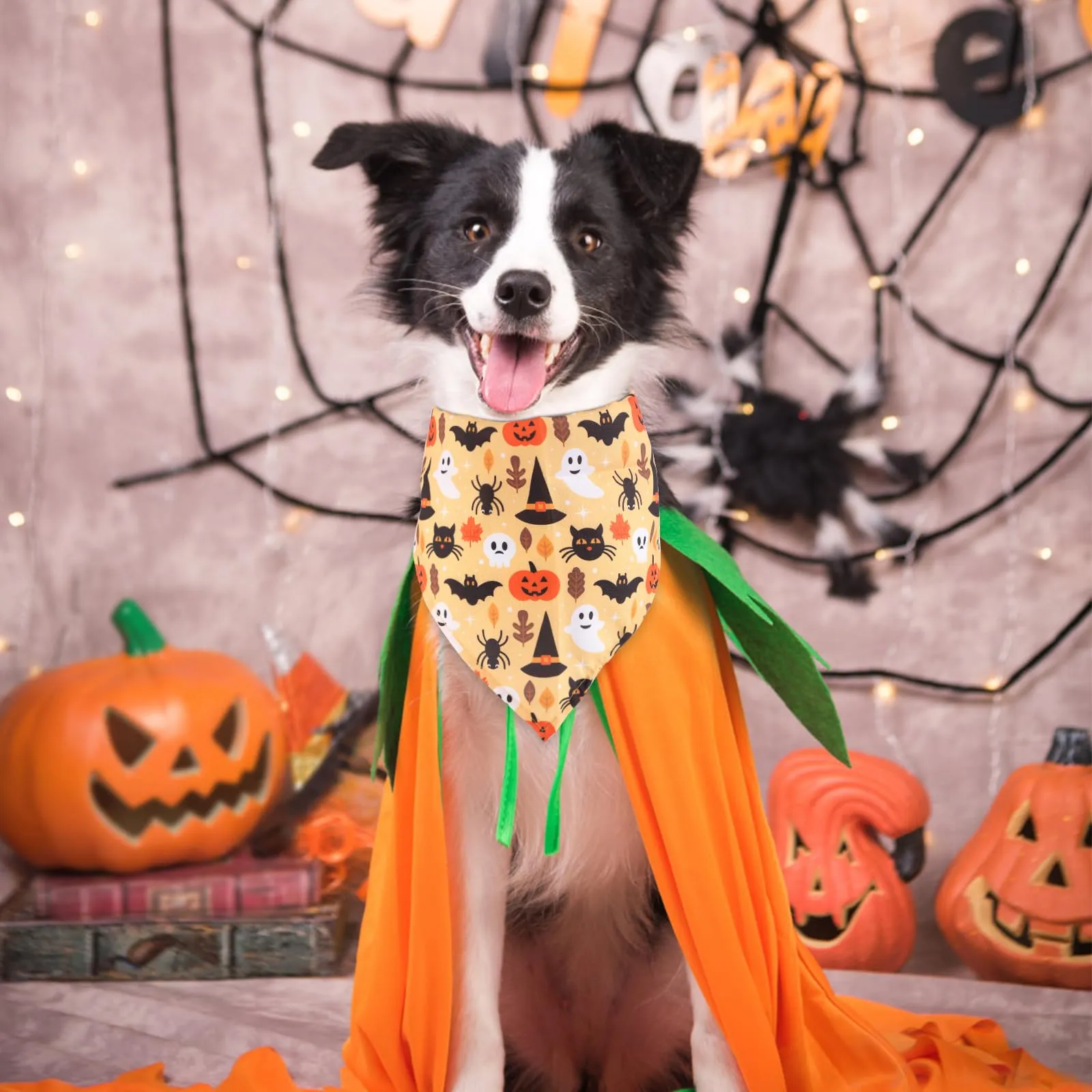 4pz Bandana per Cani di Halloween, Carina Zucca Pipistrello Sciarpa per Cani di Halloween Bandana Animali di Halloween per Cani di Taglia Grande Media Piccola Gatti (Stile 1) - immagine 6