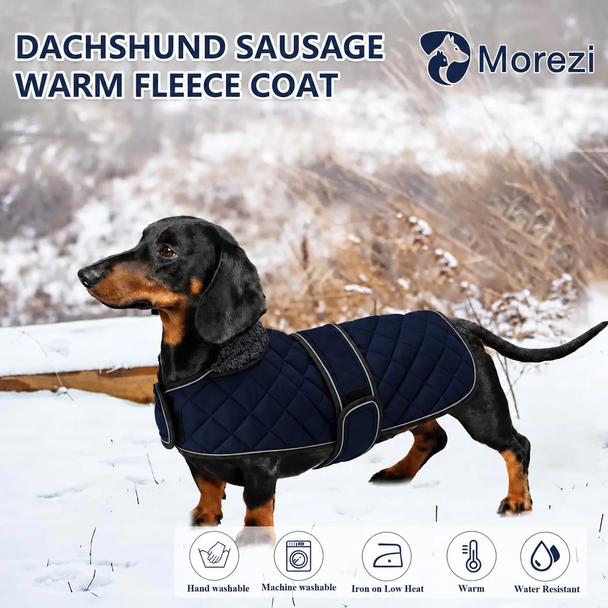 Morezi Cappotto per Bassotto, Invernale per Cani con Fodera Imbottita in Pile, Abbigliamento All'Aperto con Fasce Regolabili - Blu Scuro - L - immagine 6