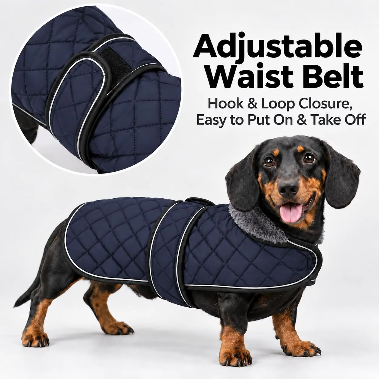 Morezi - Cappotto invernale per bassotti - Imbottitura in pile, fasce regolabili - Blu scuro - XS - immagine 3