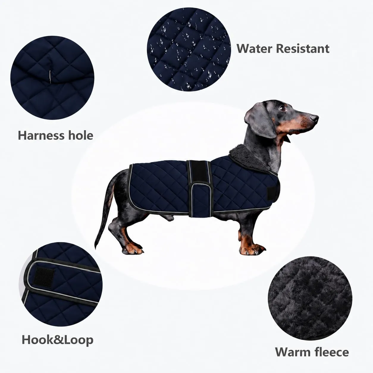 Morezi Cappotto invernale bassotto - Fodera in pile imbottito, fasce regolabili, blu scuro - M - immagine 2