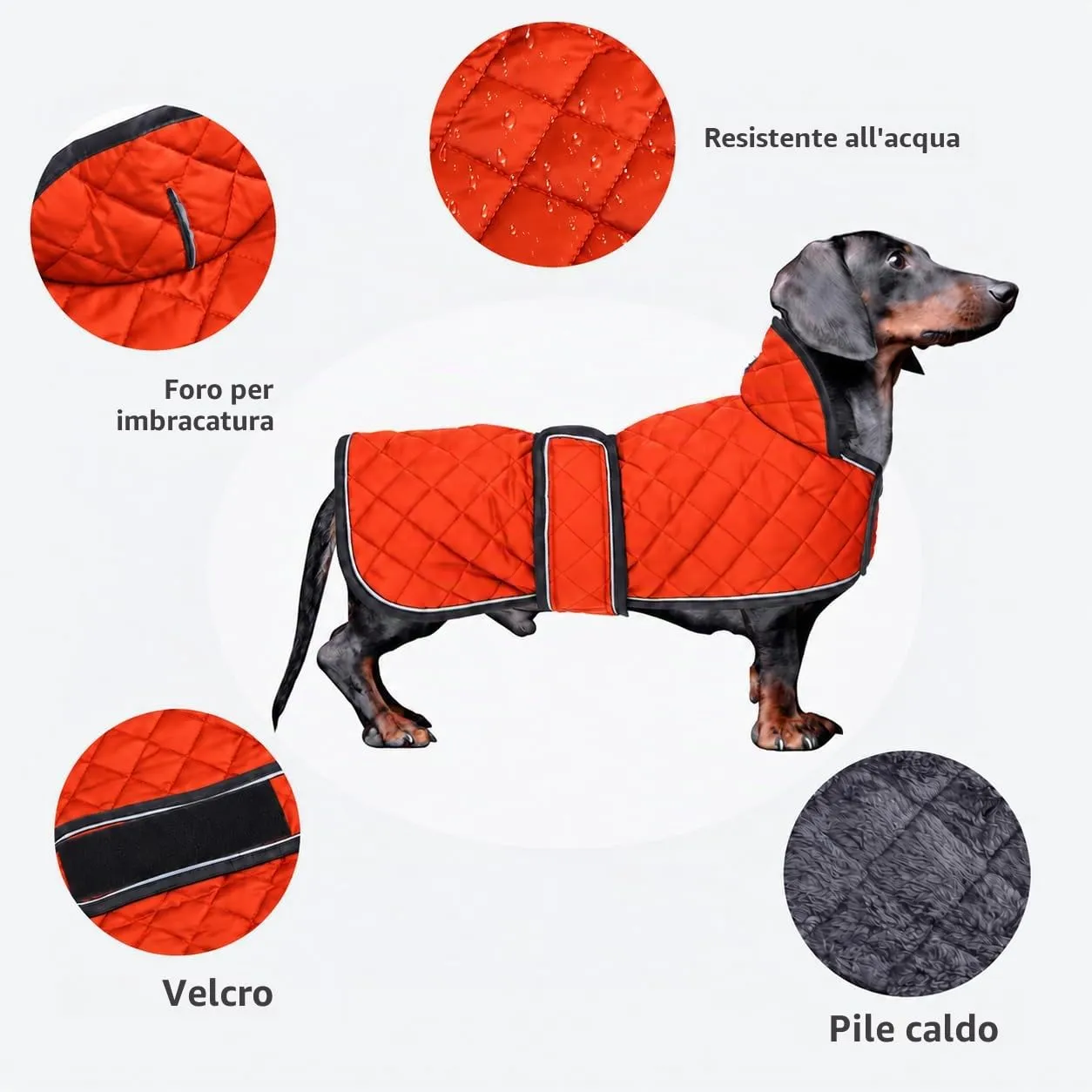 Morezi Cappotto per Bassotto, Cappotto Invernale per Cani con Fodera Imbottita in Pile, Abbigliamento per Cani All'aperto con Fasce Regolabili - Arancione - S - immagine 2