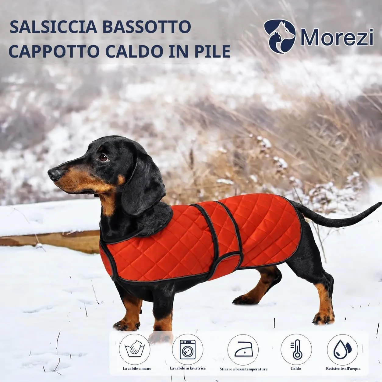 Morezi Cappotto per Bassotto, Cappotto Invernale per Cani con Fodera Imbottita in Pile, Abbigliamento per Cani All'aperto con Fasce Regolabili - Arancione - S - immagine 6