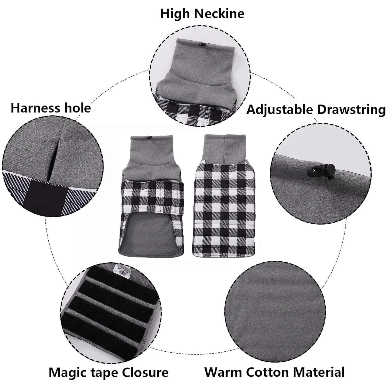 Geyecete Impermeabile Cappotto Bassotto cane,Giacca invernale per bassotto,Regolabile Caldo pullover per Cani,Collo Alto Cappotto da cucciolo,Stile Quadri Inglese-Bianco Quadri-XL - immagine 2