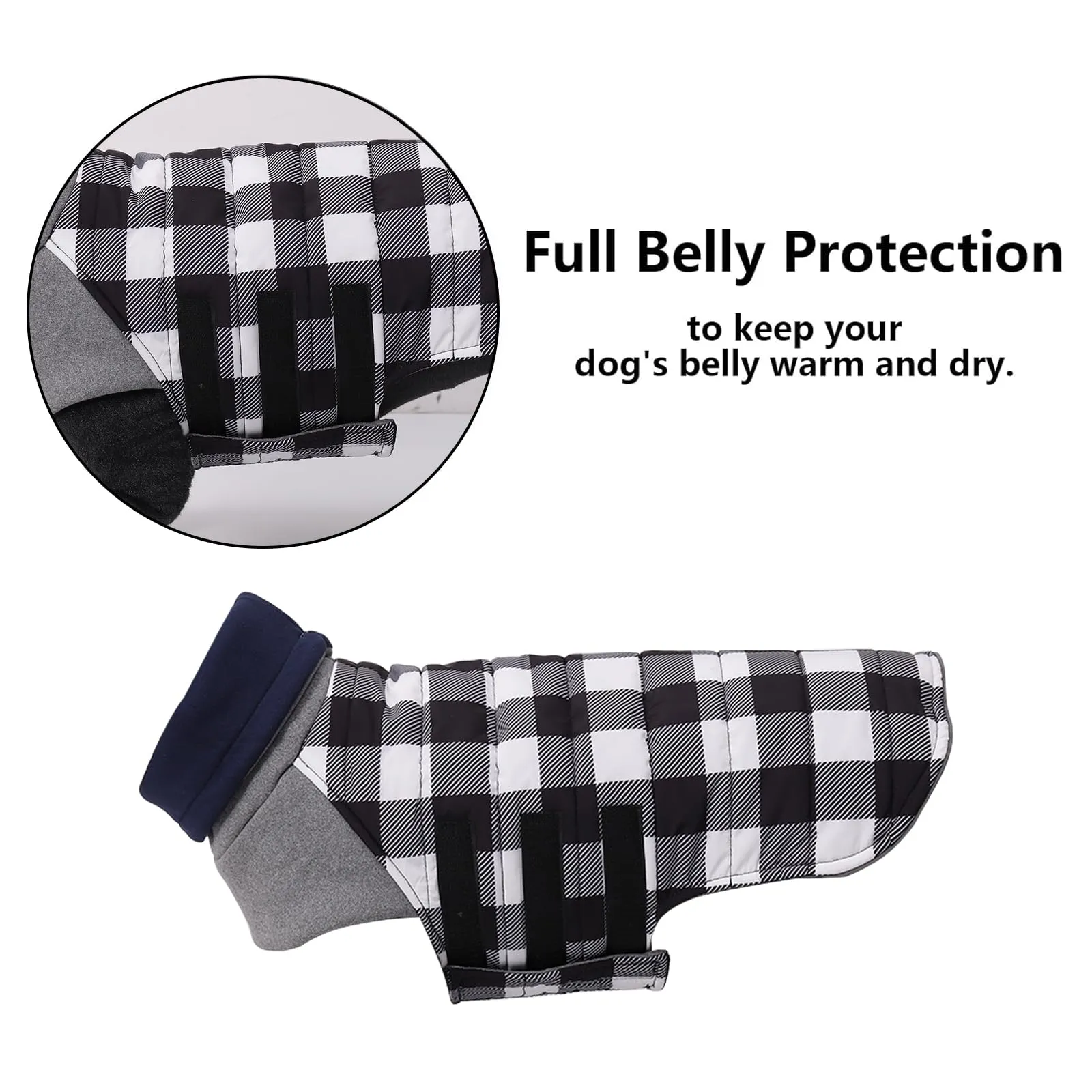 Geyecete Impermeabile Cappotto Bassotto cane,Giacca invernale per bassotto,Regolabile Caldo pullover per Cani,Collo Alto Cappotto da cucciolo,Stile Quadri Inglese-Bianco Quadri-XL - immagine 3