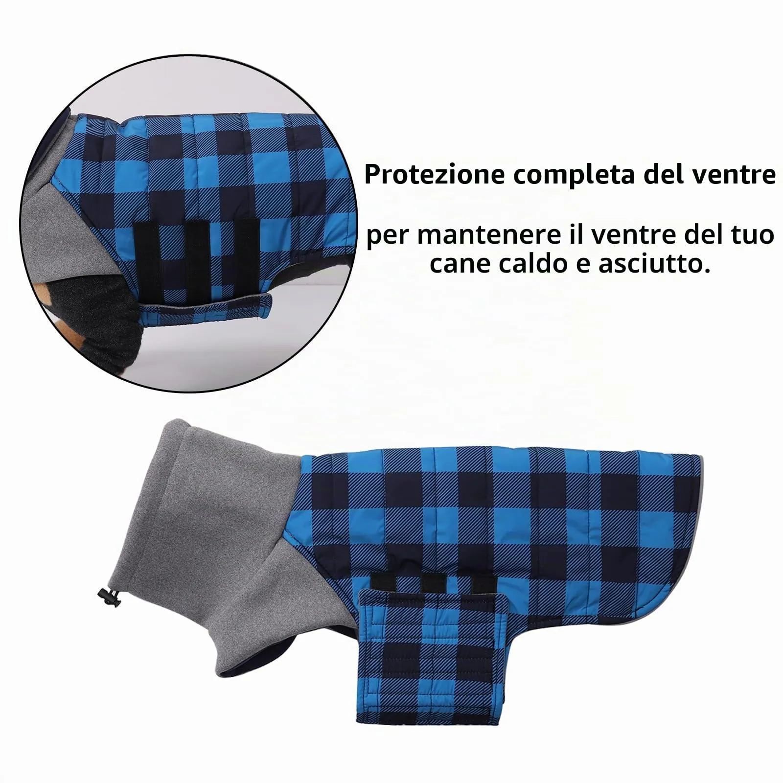 Geyecete Impermeabile Cappotto Bassotto cane,Giacca invernale per bassotto,Regolabile Caldo pullover per Cani,Collo Alto Cappotto da cucciolo,Stile Quadri Inglese-Blu Quadri-L - immagine 3