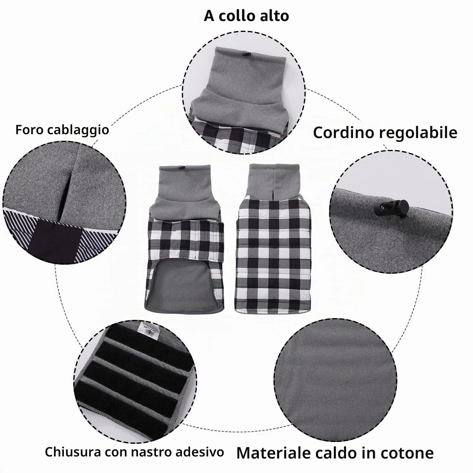 Geyecete Impermeabile Cappotto Bassotto cane,Giacca invernale per bassotto,Regolabile Caldo pullover per Cani,Collo Alto Cappotto da cucciolo,Stile Quadri Inglese-Bianco Quadri-M - immagine 2