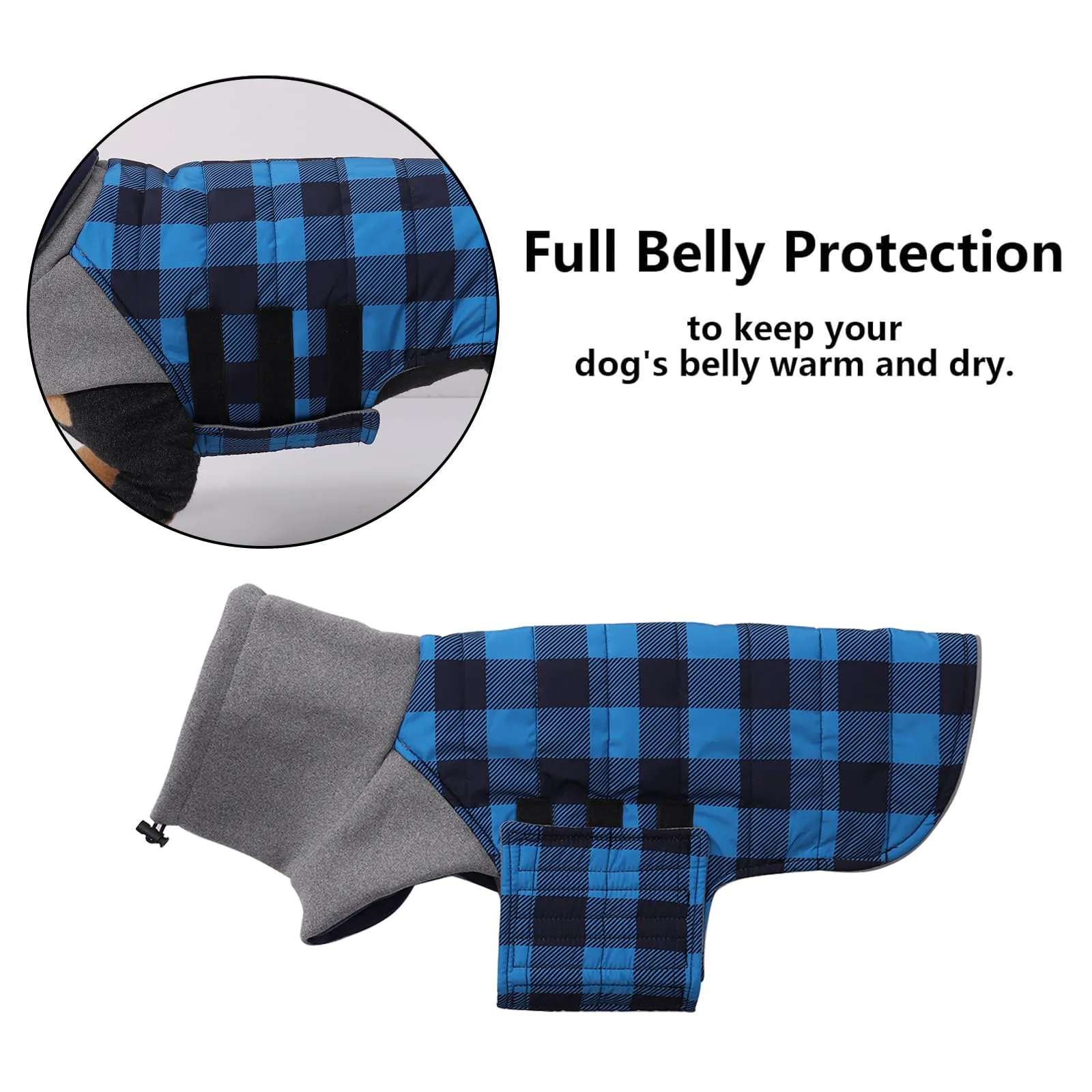 Geyecete Impermeabile Cappotto Bassotto cane,Giacca invernale per bassotto,Regolabile Caldo pullover per Cani,Collo Alto Cappotto da cucciolo,Stile Quadri Inglese-Blu Quadri-XL - immagine 3