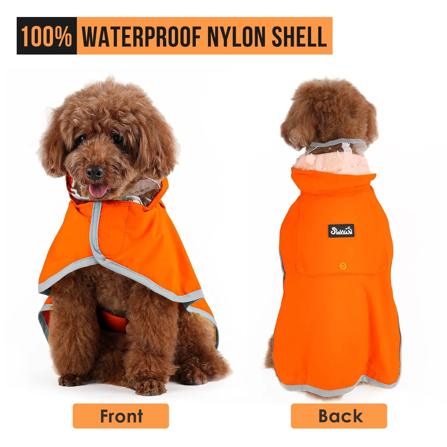 SlowTon Impermeabile per cani, giacca antipioggia a doppio strato con cappuccio per cani cuccioli di piccola media e grande taglia, poncho per cani con striscia riflettente - immagine 3