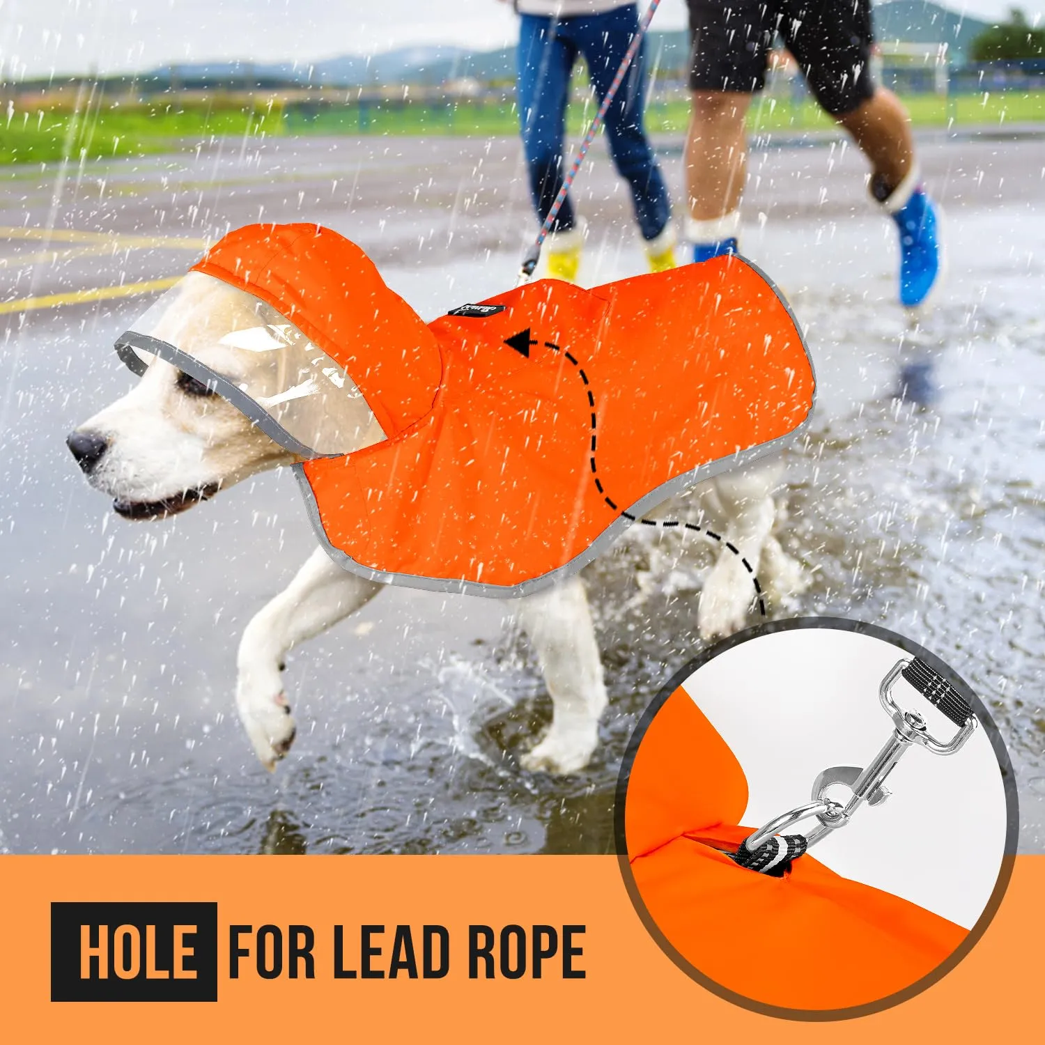 SlowTon Impermeabile per cani, giacca antipioggia a doppio strato con cappuccio per cani cuccioli di piccola media e grande taglia, poncho per cani con striscia riflettente - immagine 4