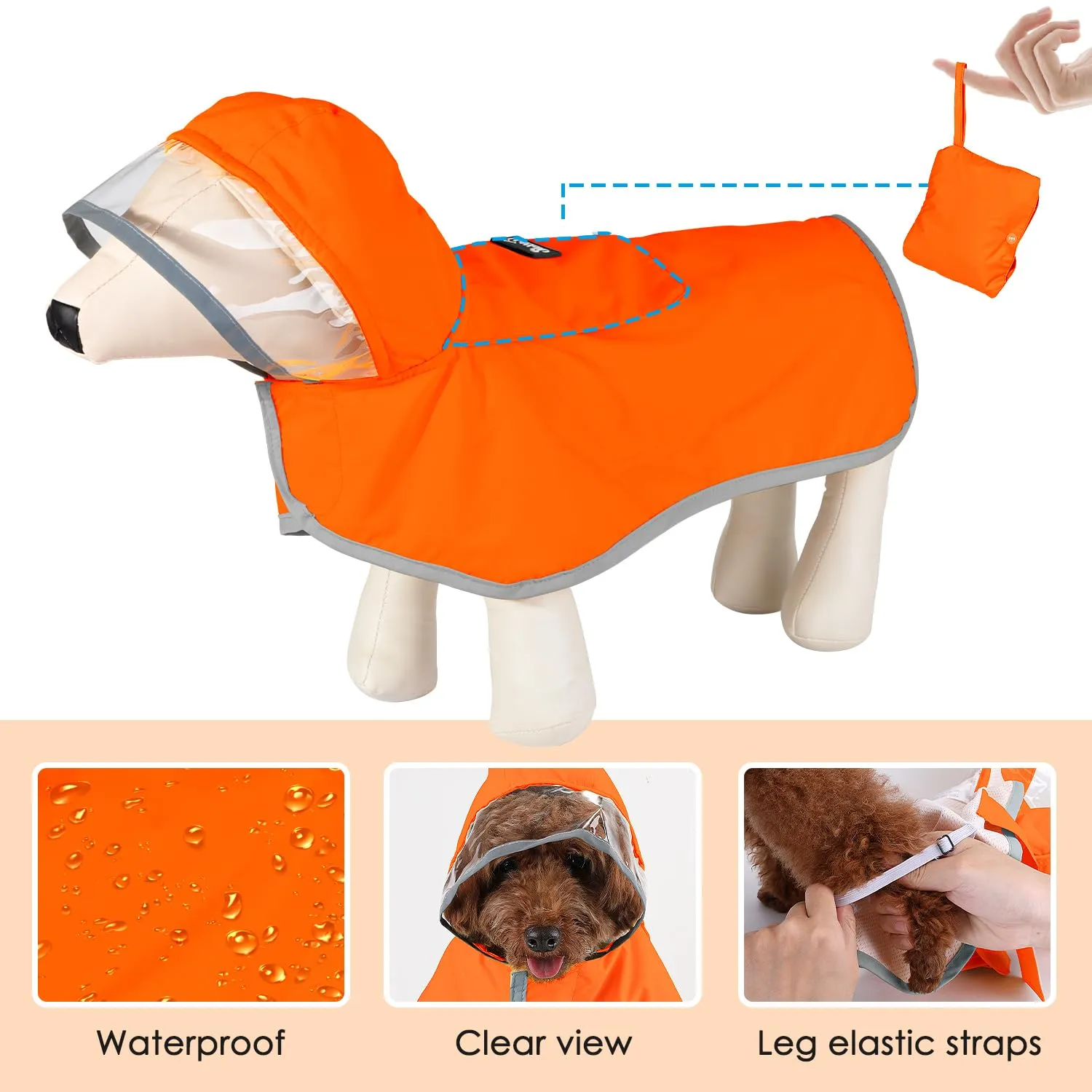 SlowTon Impermeabile per cani, giacca antipioggia a doppio strato con cappuccio per cani cuccioli di piccola media e grande taglia, poncho per cani con striscia riflettente - immagine 5