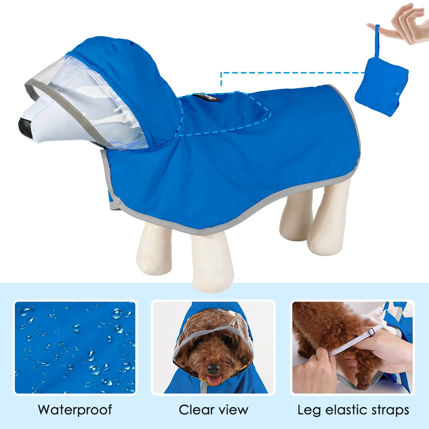 SlowTon Impermeabile per cani, giacca antipioggia a doppio strato con cappuccio per cani cuccioli di piccola media e grande taglia, poncho per cani con striscia riflettente - immagine 5