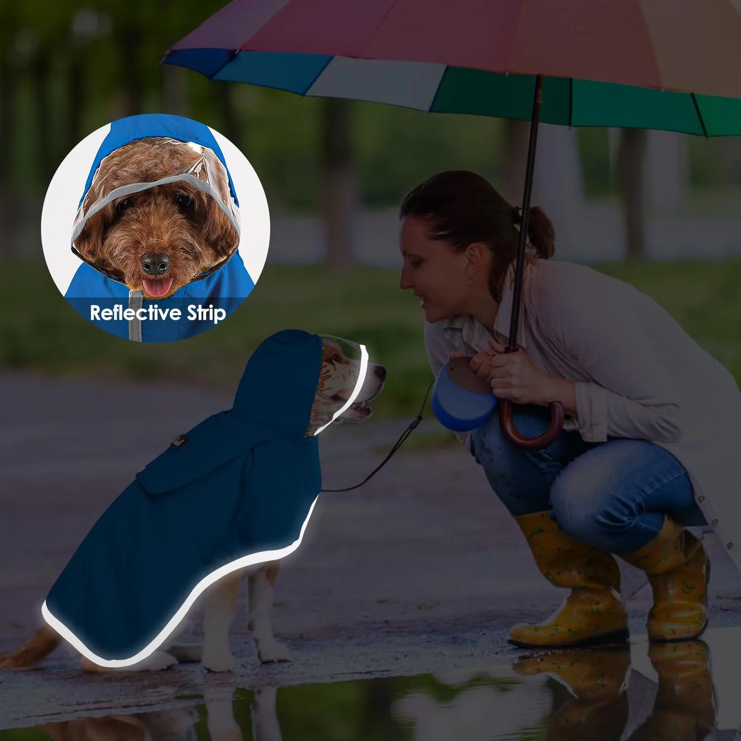 SlowTon Impermeabile per cani, giacca antipioggia a doppio strato con cappuccio per cani cuccioli di piccola media e grande taglia, poncho per cani con striscia riflettente - immagine 7