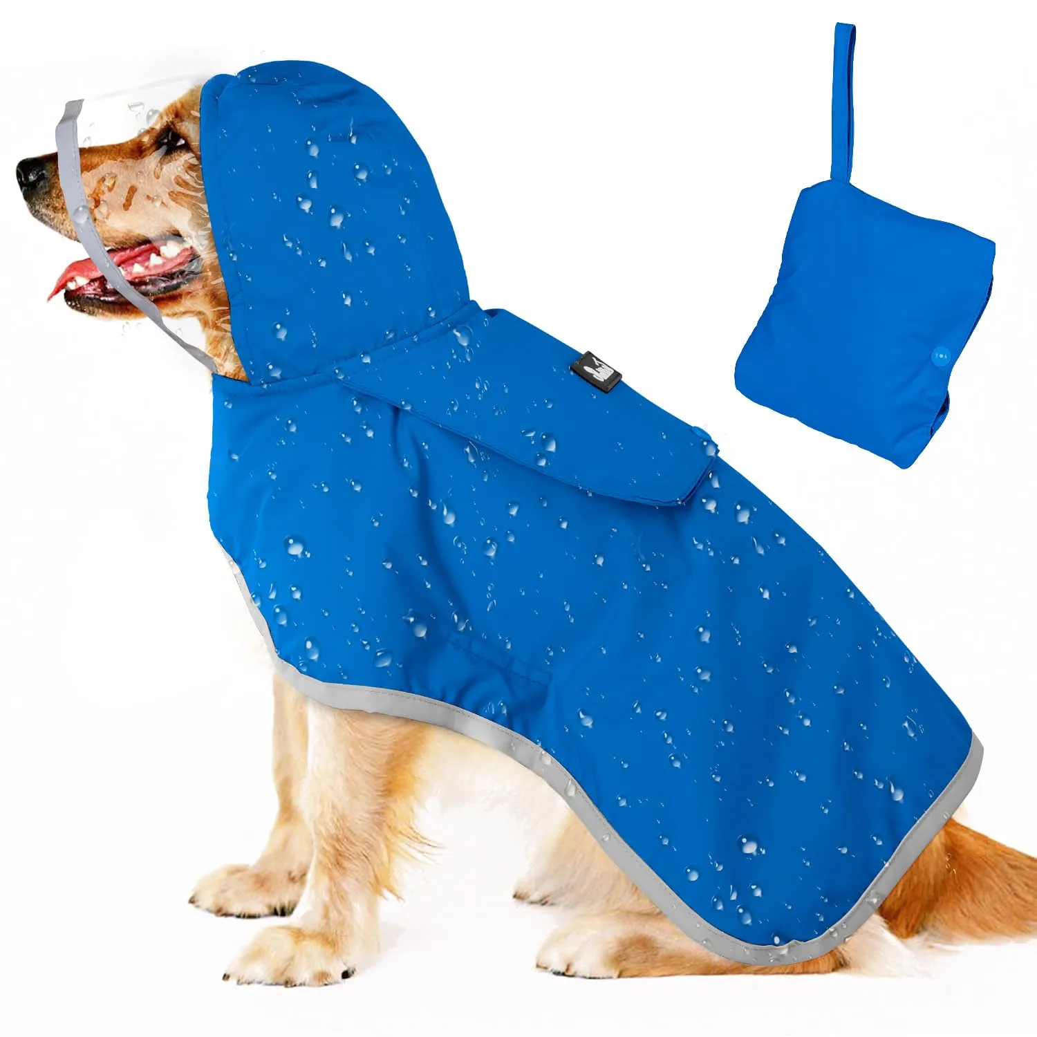 SlowTon Impermeabile per cani, giacca antipioggia a doppio strato con cappuccio per cani cuccioli di piccola media e grande taglia, poncho per cani con striscia riflettente - immagine 1
