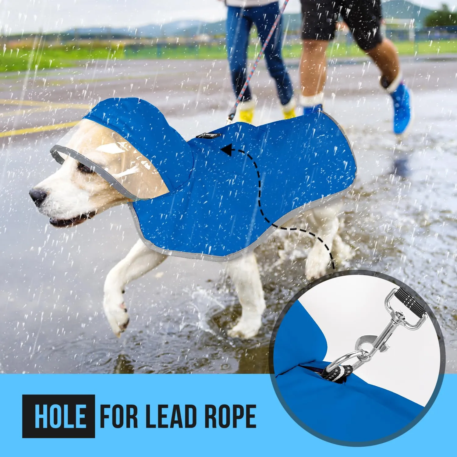 SlowTon Impermeabile per cani, giacca antipioggia a doppio strato con cappuccio per cani cuccioli di piccola media e grande taglia, poncho per cani con striscia riflettente - immagine 4