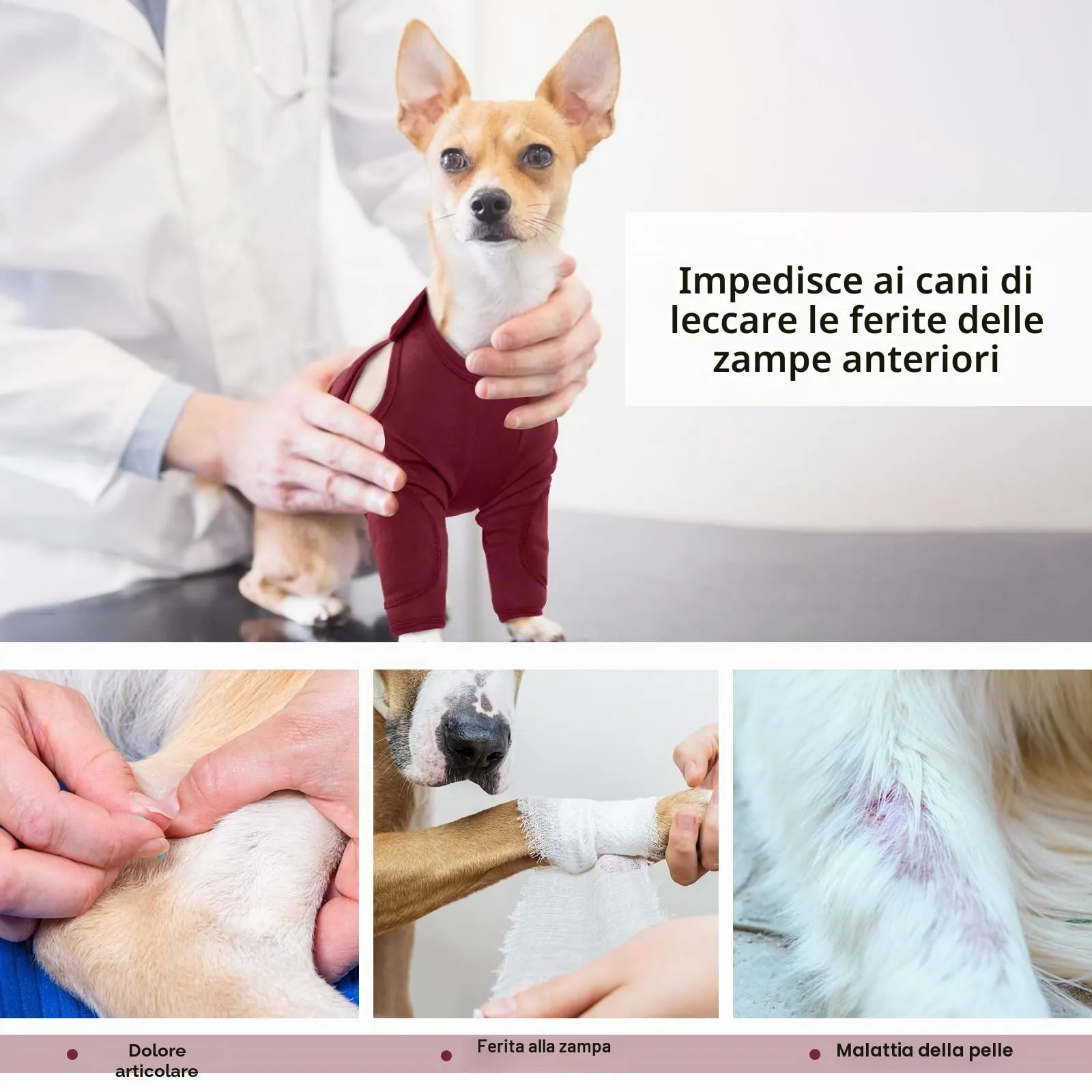 Fasciatura Zampa Cane, Tutore Ginocchio, Body Zampe Anteriori, Maniche Post Operatoria, Tutore Anteriore (Rosso, XL) - immagine 6