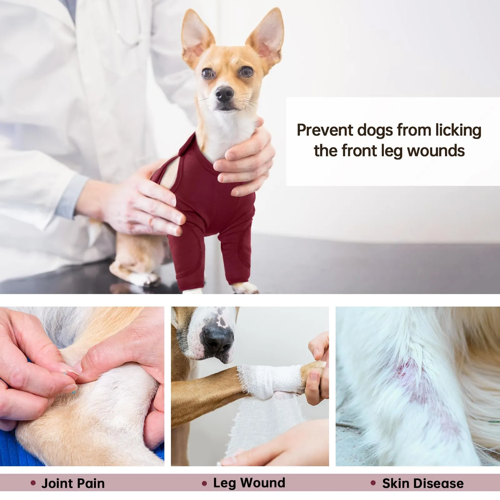 Tutore Gomito Cane, Tutore Cane Zampe Anteriori Body Cane Post Operatorio Femmina Gomitiera Cane Protezione Gomito Cani Recupero Manica Cani(Rosso, S) - immagine 6