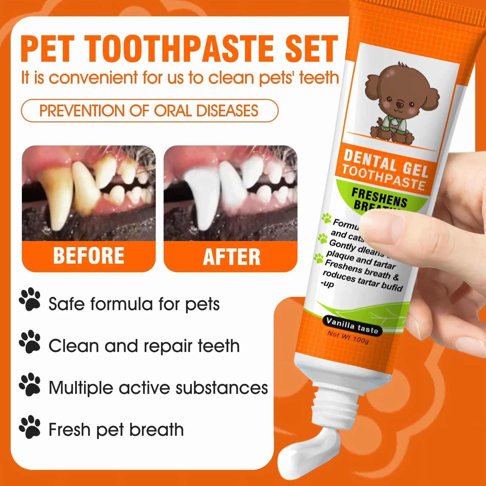 AllisWay Dentifricio per Cani, Spazzolino per Cani con Spazzolino d a Dito - immagine 4
