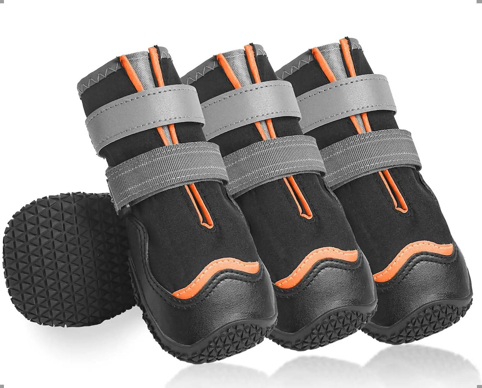 Ohcozzy Impermeabili Scarpette Cane, Stivali per Cani Antiscivolo con Cinturini Riflettenti, Resistenti All'usura, Suola in Gomma Protezione Zampe Cane per Piccoli Medi Grandi 4 Pezzi(M,Arancione) - immagine 1