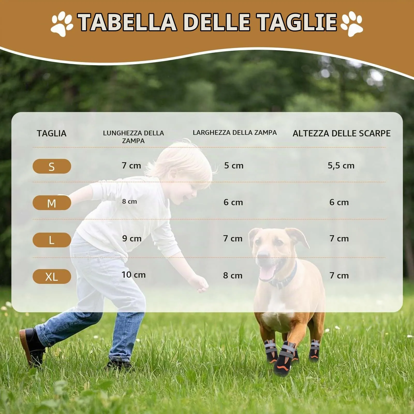 Ohcozzy Impermeabili Scarpette Cane, Stivali per Cani Antiscivolo con Cinturini Riflettenti, Resistenti All'usura, Suola in Gomma Protezione Zampe Cane per Piccoli Medi Grandi 4 Pezzi(M,Arancione) - immagine 3