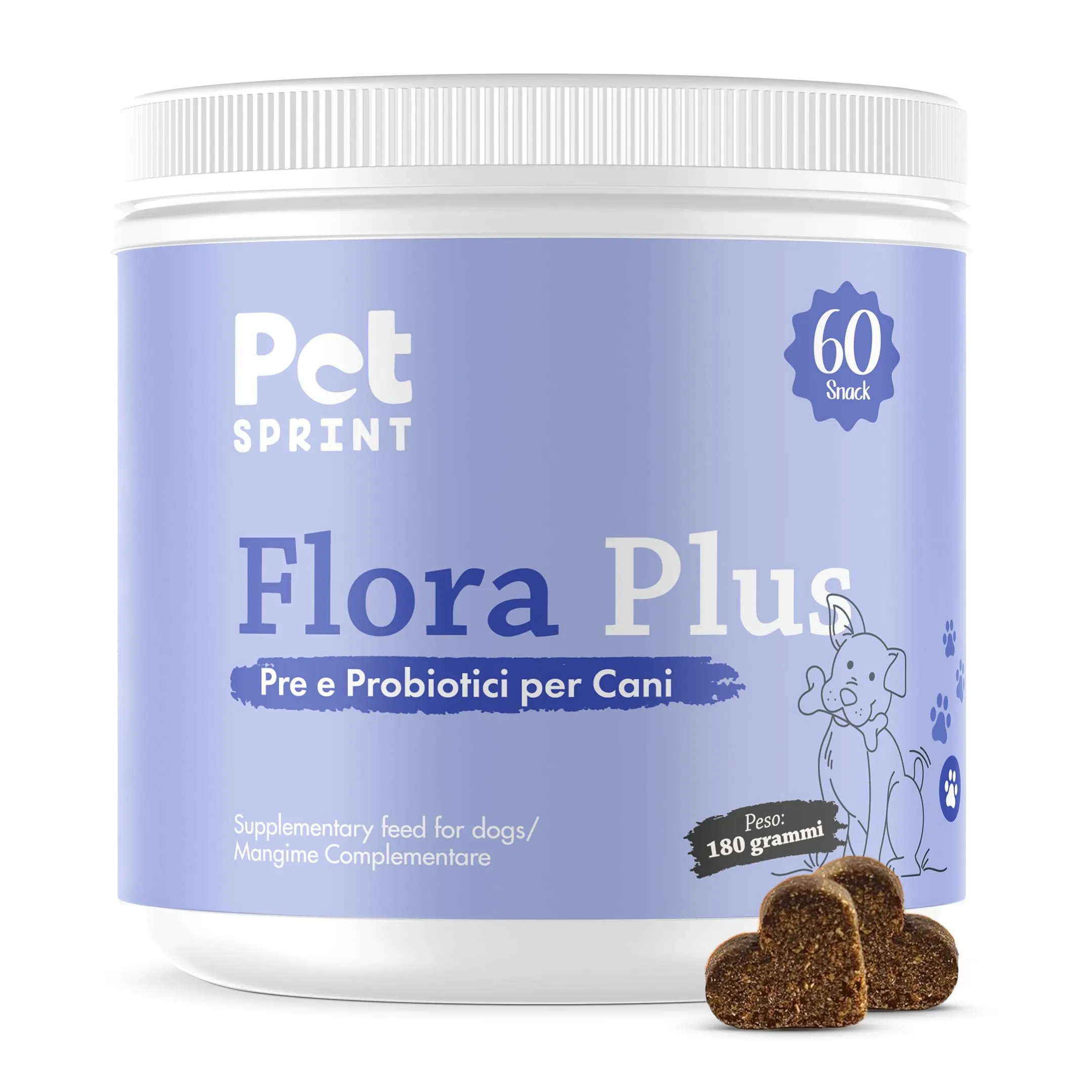 Pet Sprint Probiotici Per Cani Flora Plus - Pre e Probiotico Digestivo Per Cani, Favorisce La Digestione e Salute Intestinale - Marca Italiana - immagine 1