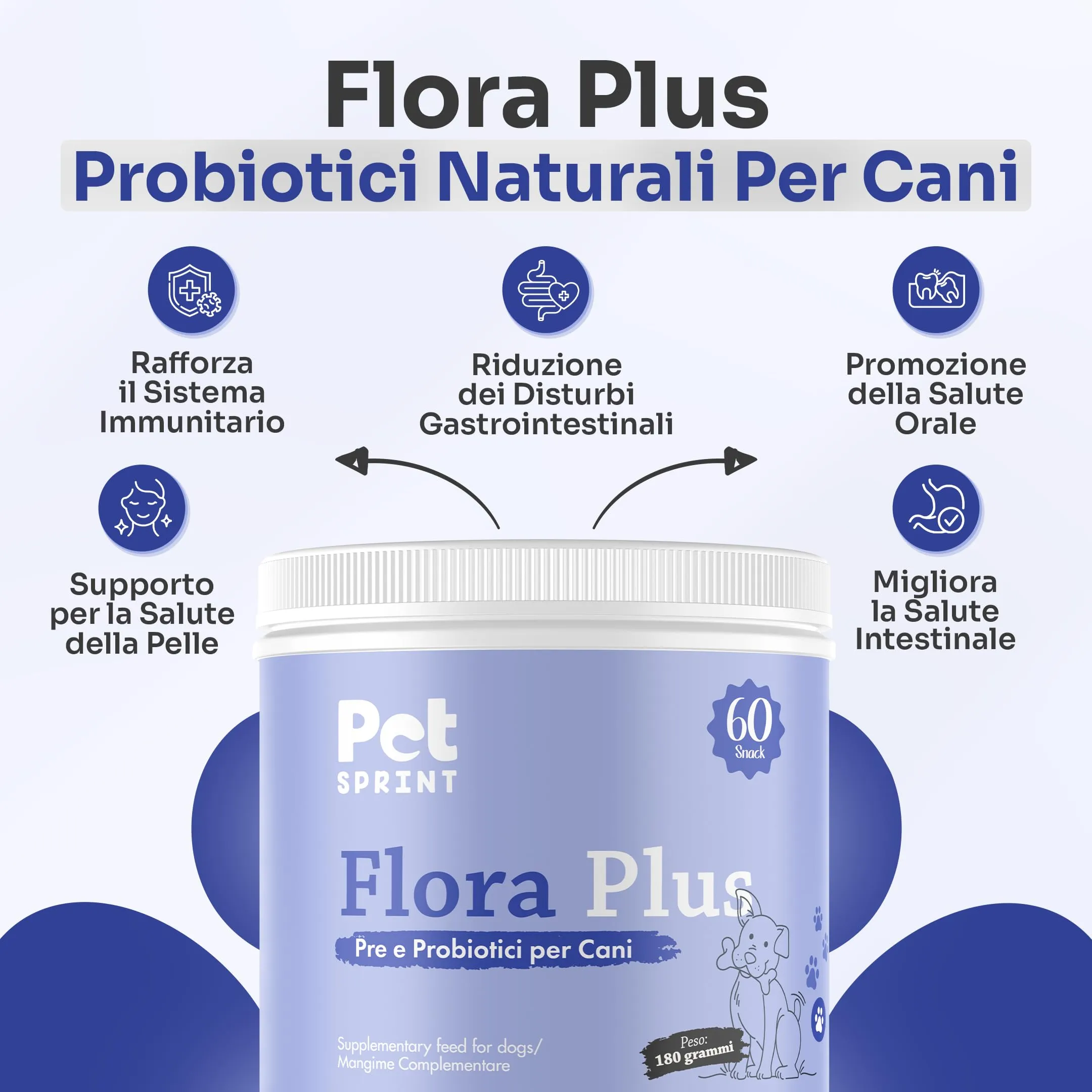 Pet Sprint Probiotici Per Cani Flora Plus - Pre e Probiotico Digestivo Per Cani, Favorisce La Digestione e Salute Intestinale - Marca Italiana - immagine 2