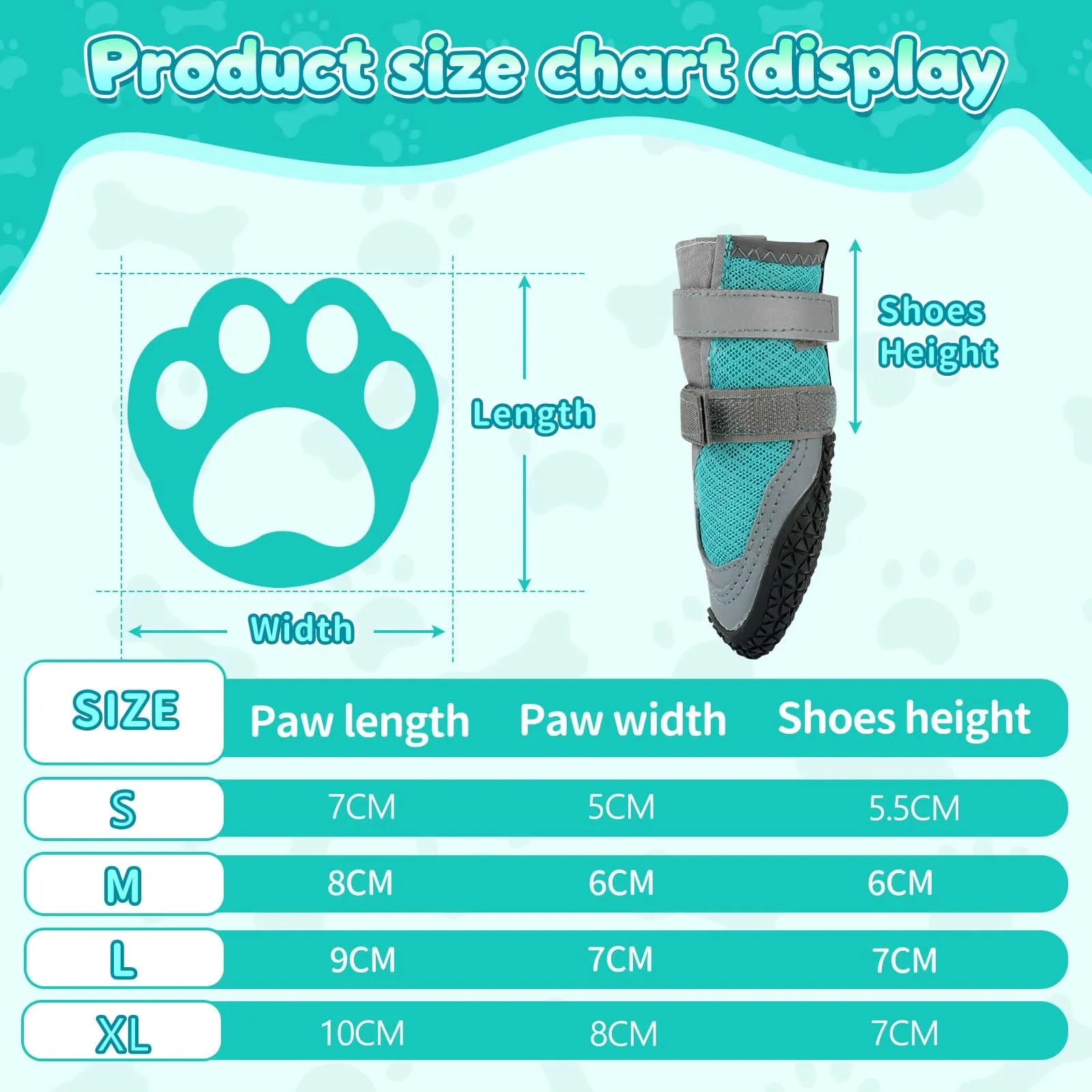 Ohcozzy Scarpette Cane con Rete Traspirante, Stivali per Cani Antiscivolo con Cinturini Riflettenti, Resistenti All'usura Suola in Gomma Protezione Zampe Cane per Piccoli Medi Grandi 4 Pezzi(M,Blu) - immagine 3