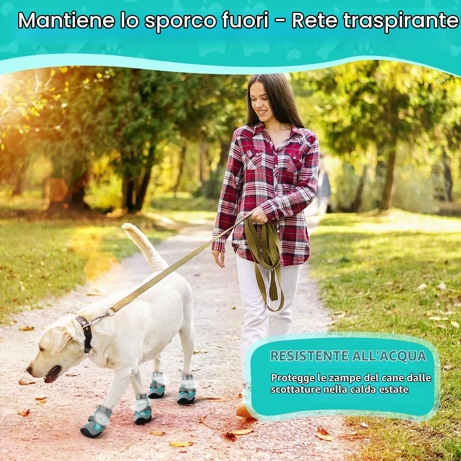 Ohcozzy Scarpette Cane con Rete Traspirante, Stivali per Cani Antiscivolo con Cinturini Riflettenti, Resistenti All'usura Suola in Gomma Protezione Zampe Cane per Piccoli Medi Grandi 4 Pezzi(M,Blu) - immagine 5