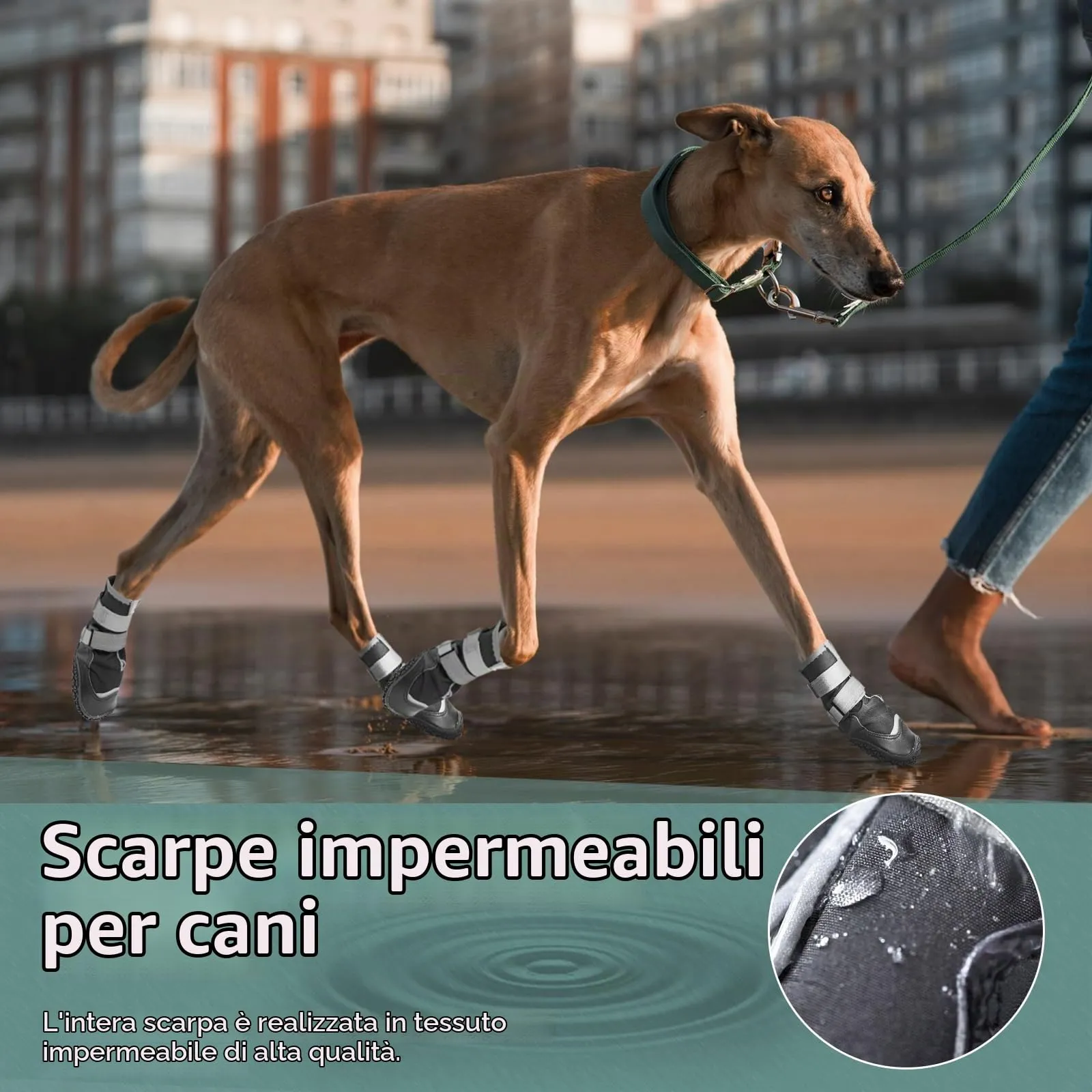 Ohcozzy Impermeabili Scarpette Cane, Stivali per Cani Antiscivolo con Cinturini Riflettenti, Resistenti All'usura, Suola in Gomma Protezione Zampe Cane per Piccoli Medi Grandi 4 Pezzi(S,Nero) - immagine 3