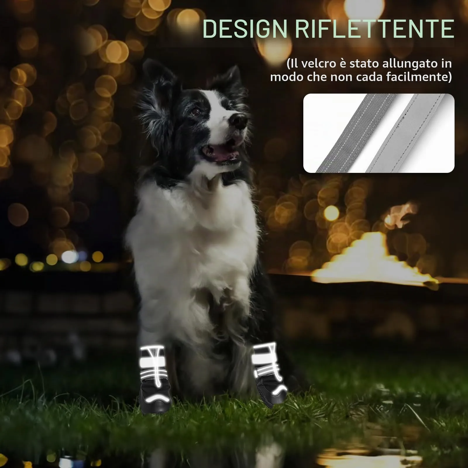 Ohcozzy Impermeabili Scarpette Cane, Stivali per Cani Antiscivolo con Cinturini Riflettenti, Resistenti All'usura, Suola in Gomma Protezione Zampe Cane per Piccoli Medi Grandi 4 Pezzi(S,Nero) - immagine 6