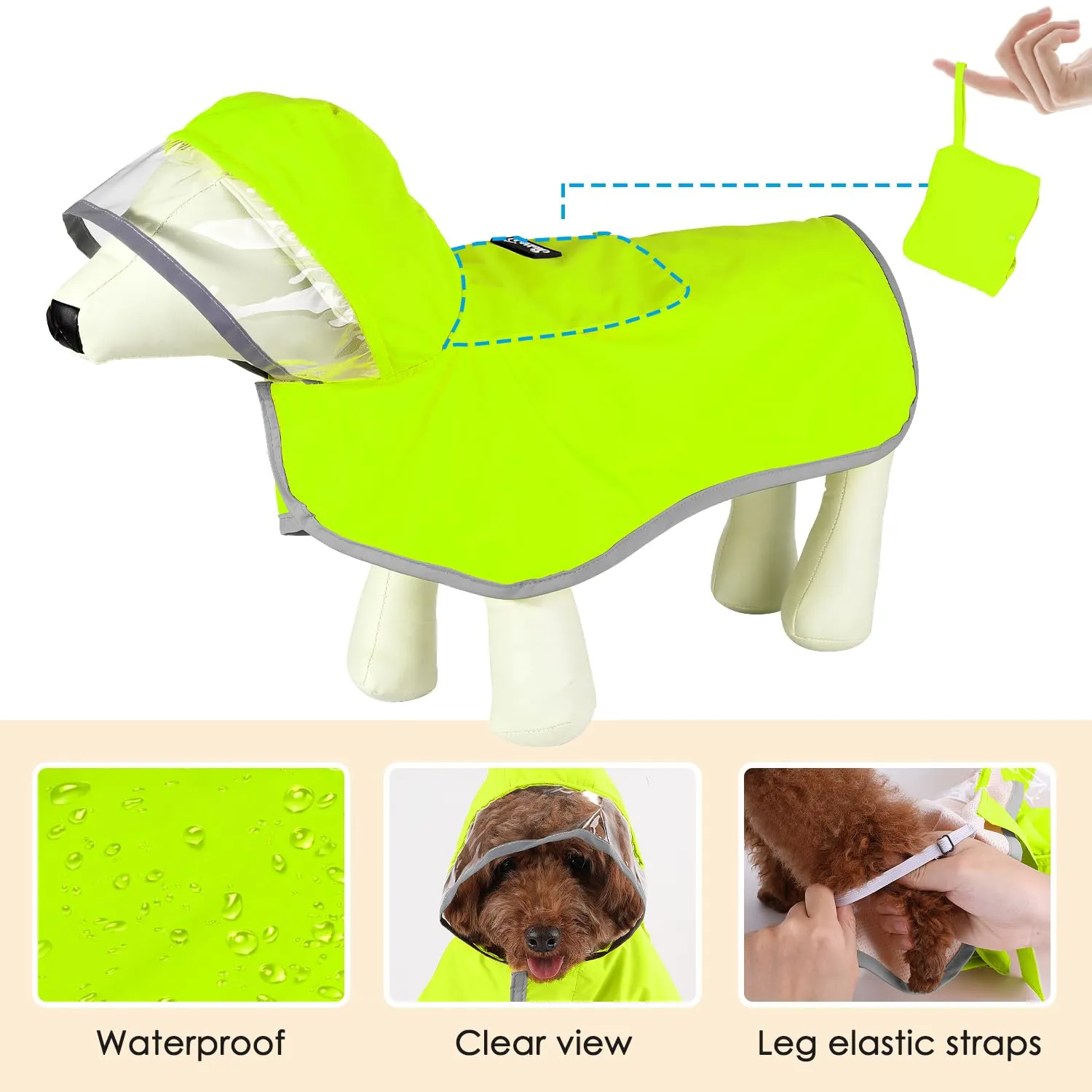 SlowTon Impermeabile per cani, giacca antipioggia a doppio strato con cappuccio per cani cuccioli di piccola media e grande taglia, poncho per cani con striscia riflettente - immagine 5