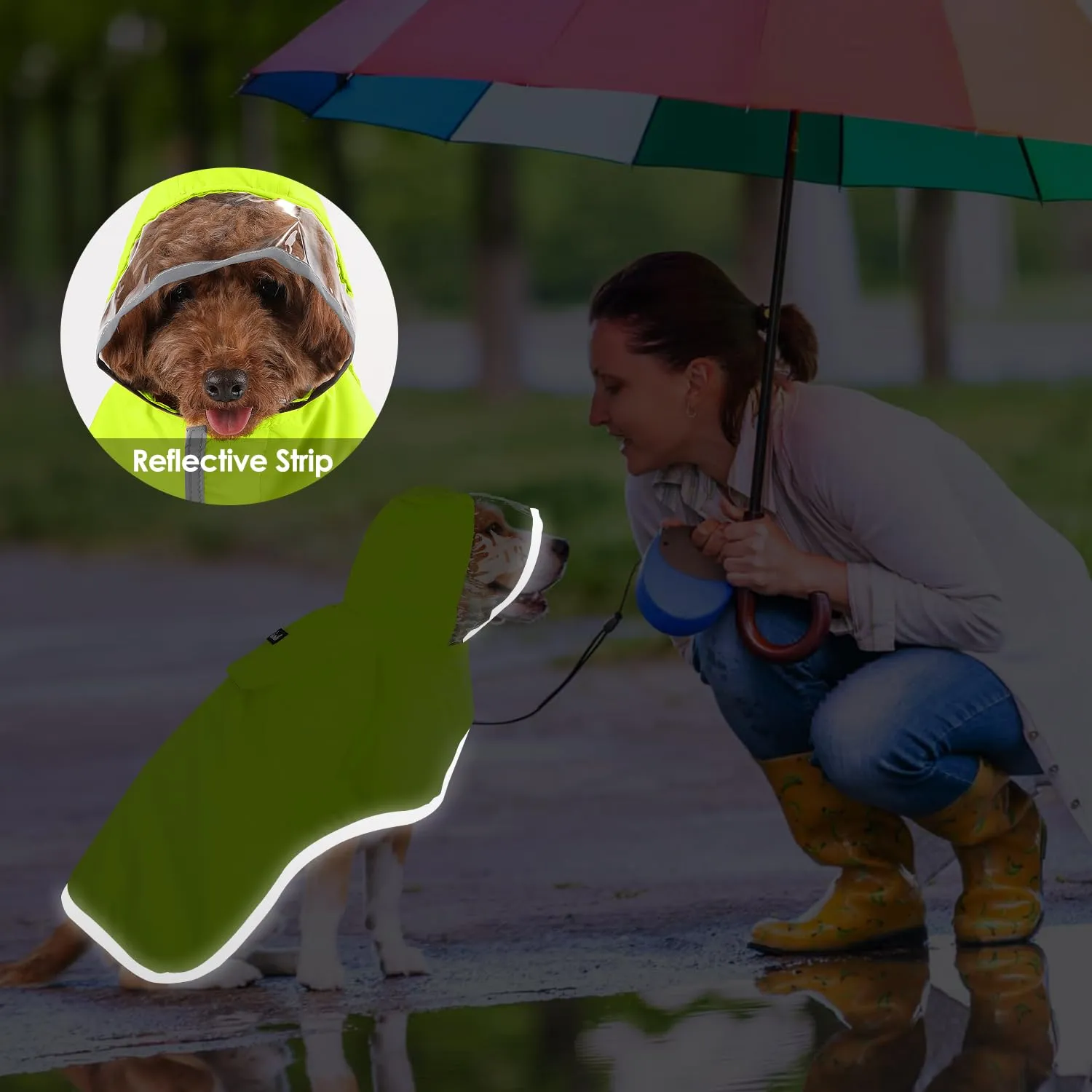 SlowTon Impermeabile per cani, giacca antipioggia a doppio strato con cappuccio per cani cuccioli di piccola media e grande taglia, poncho per cani con striscia riflettente - immagine 7