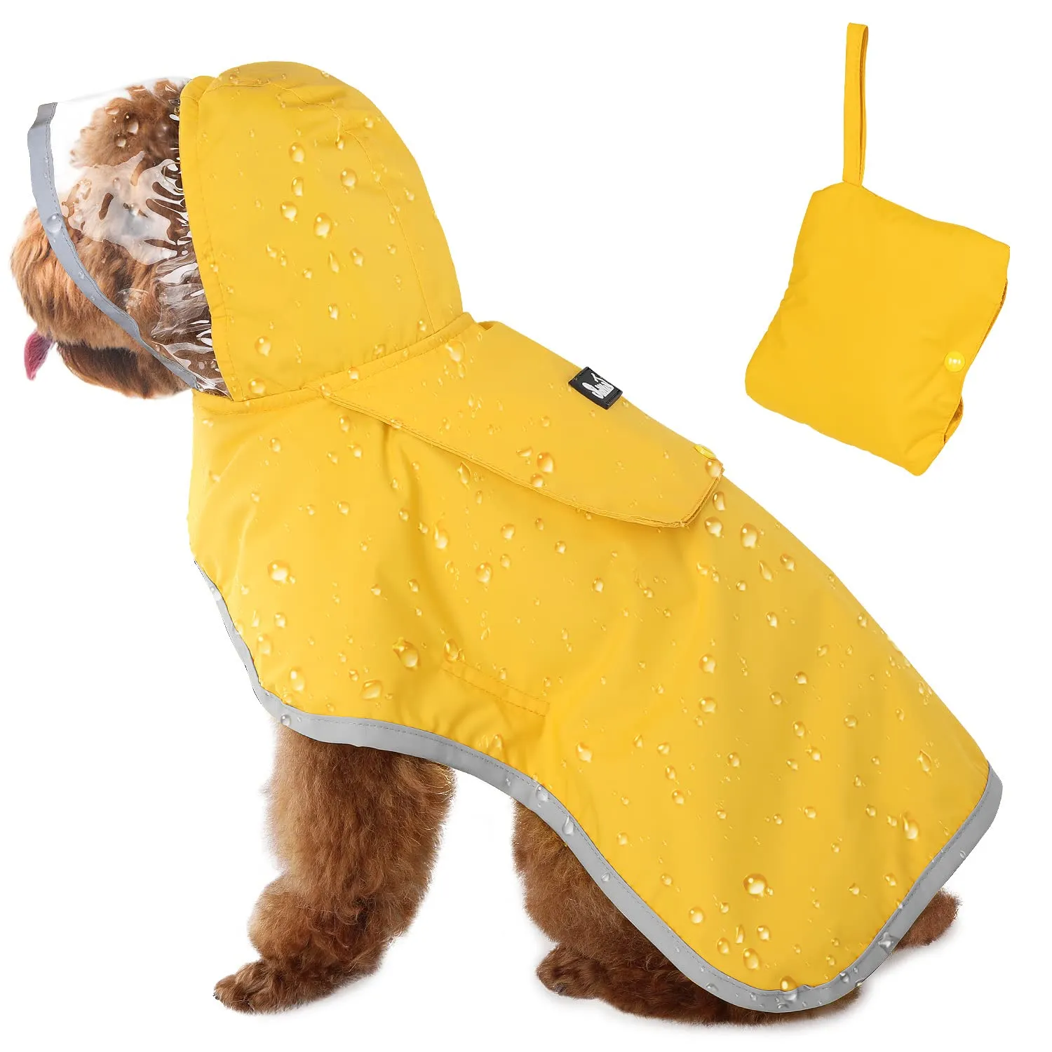 SlowTon Impermeabile per cani, giacca antipioggia a doppio strato con cappuccio per cani cuccioli di piccola media e grande taglia, poncho per cani con striscia riflettente - immagine 1