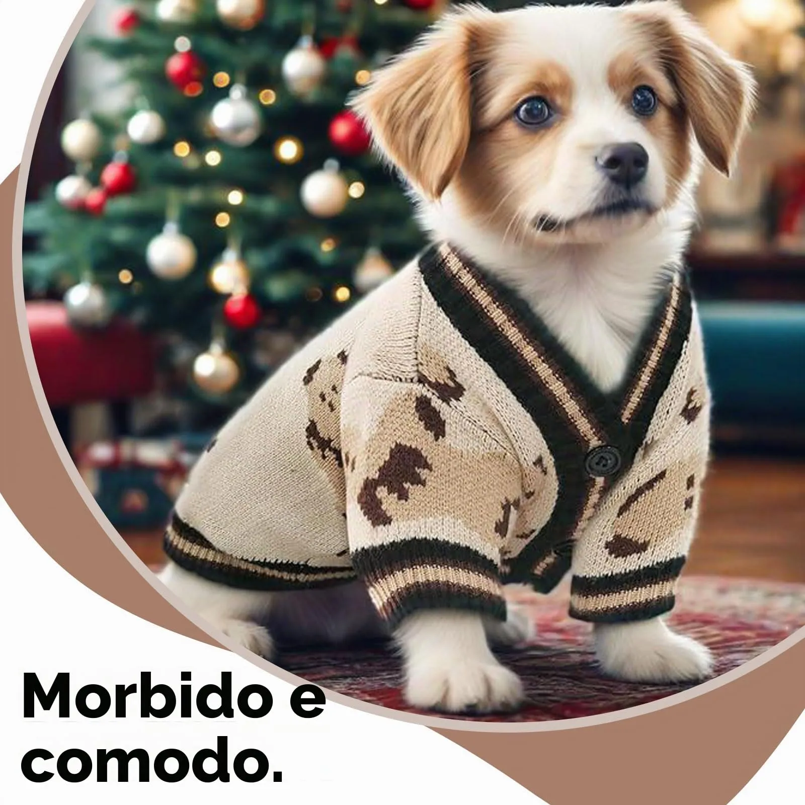 Maglione Per Cani Piccoli Lavorato A Maglia Con Motivo Orso Morbido, BeigeM - immagine 3