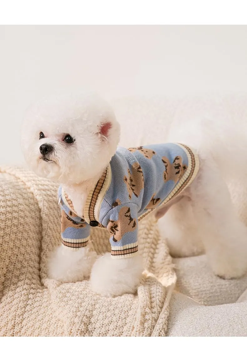 Maglione Per Cani Piccoli Lavorato A Maglia Con Motivo Orso Morbido, Blu XS - immagine 2