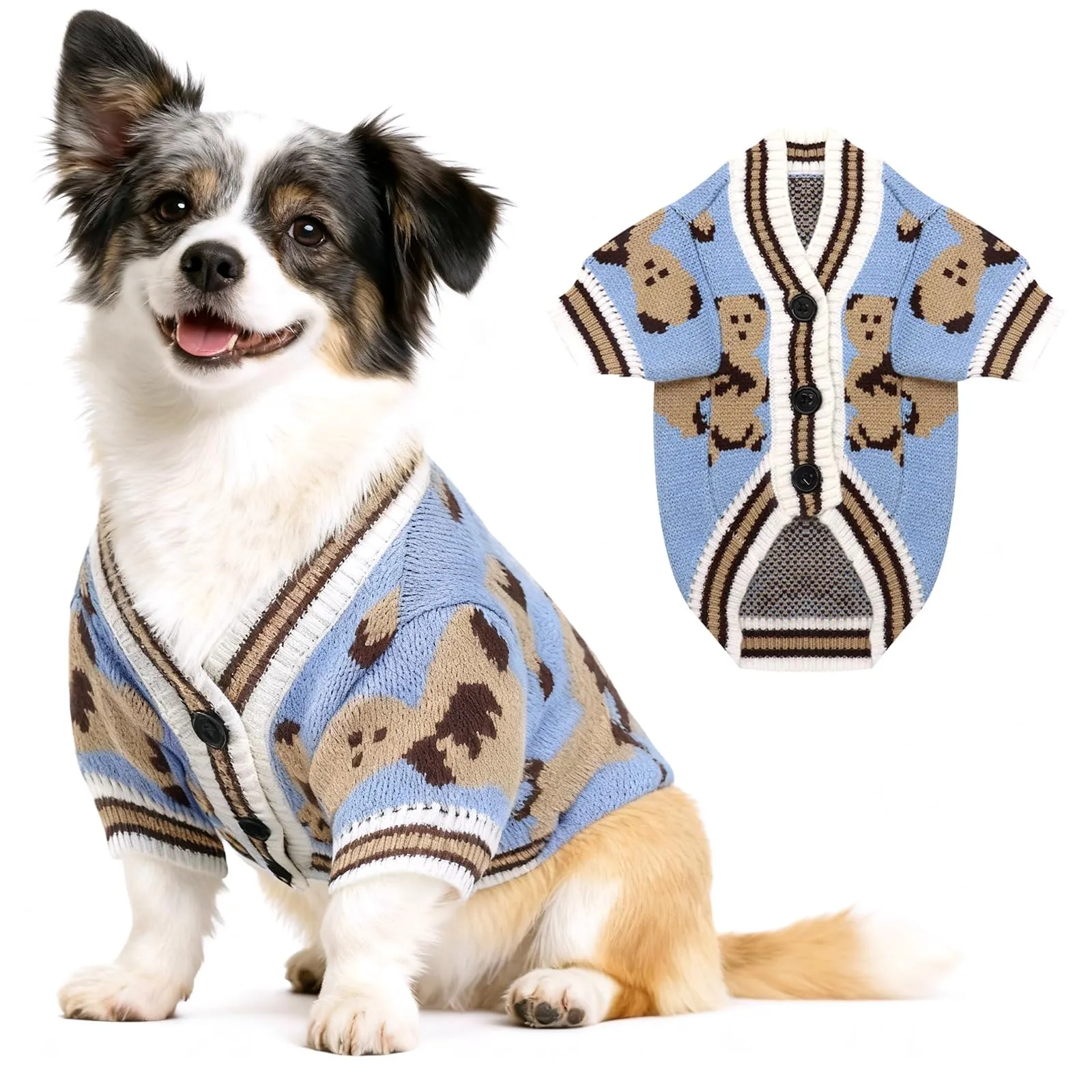 Maglione Per Cani Piccoli Lavorato A Maglia Con Motivo Orso Morbido, Blu S - immagine 1