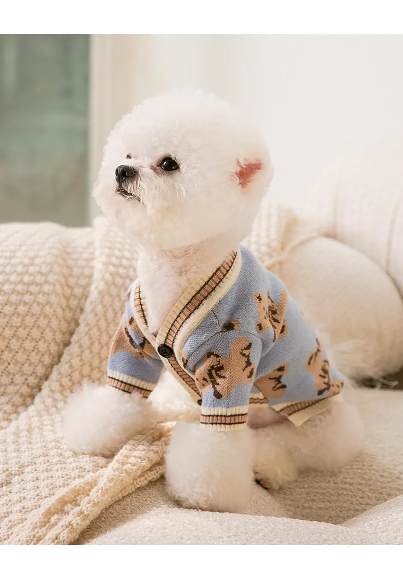 Maglione Per Cani Piccoli Lavorato A Maglia Con Motivo Orso Morbido, Blu S - immagine 3