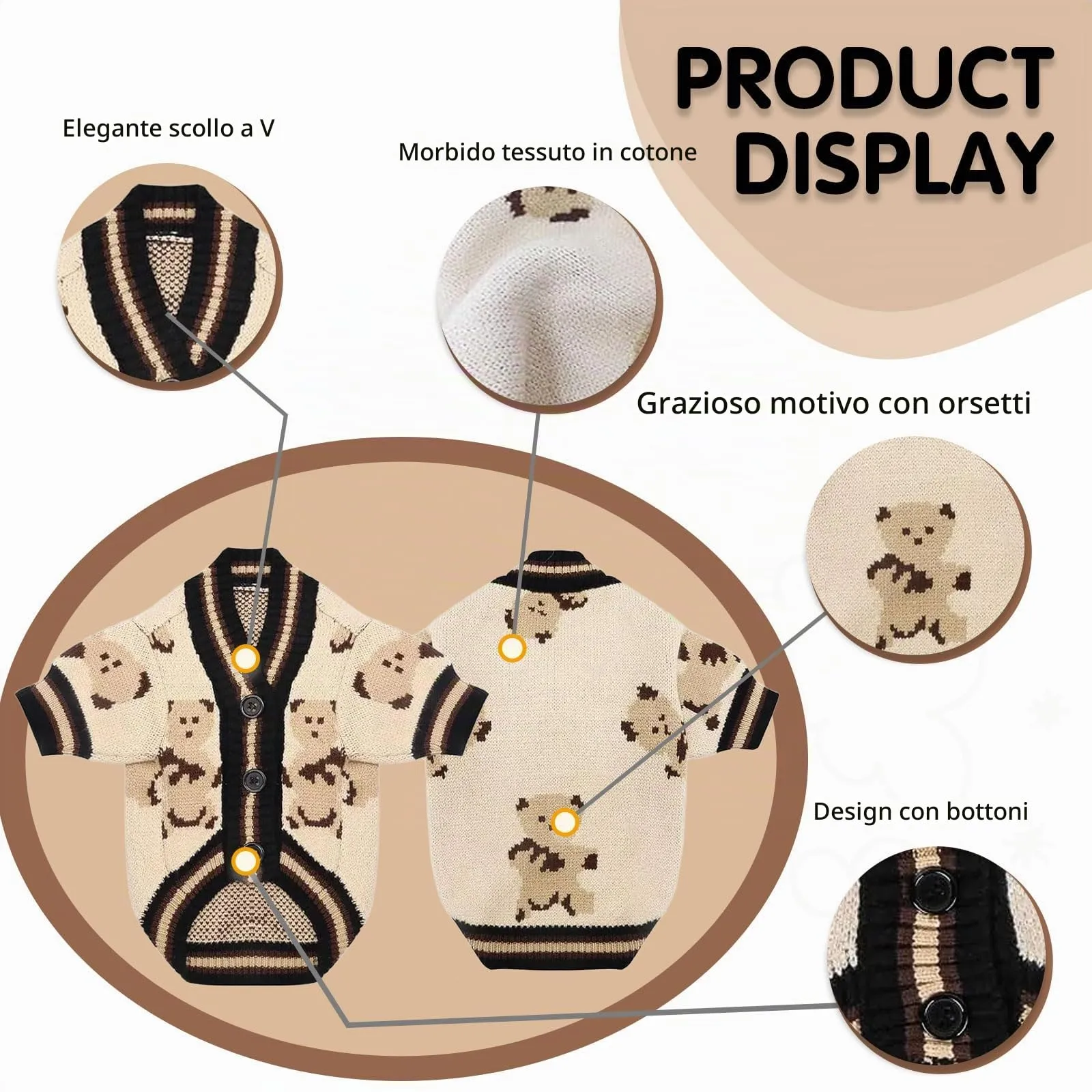 Maglione Per Cani Piccoli Lavorato A Maglia Con Motivo Orso Morbido,Beige S - immagine 5